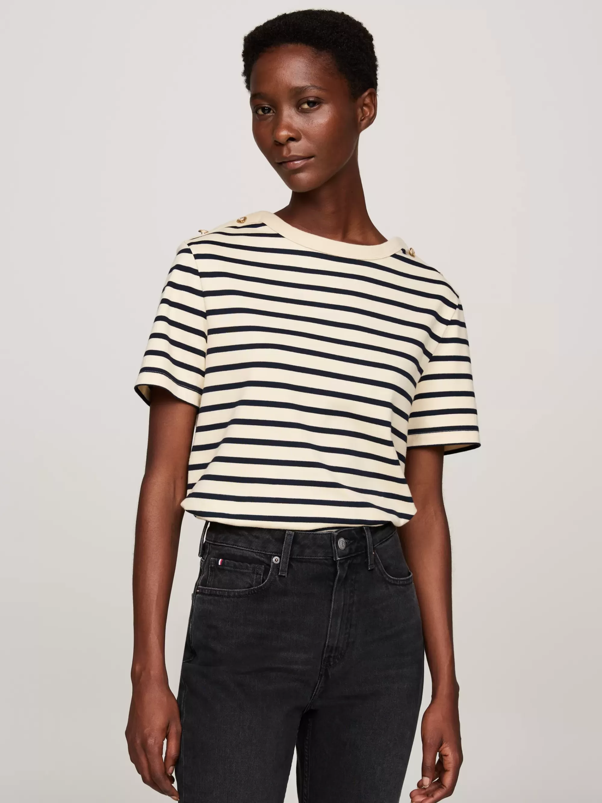 T-Shirts*Tommy Hilfiger Gestreept Relaxed Fit T-shirt Met Boothals BRETON STP COUNTRY IVORY/DESERT SKY