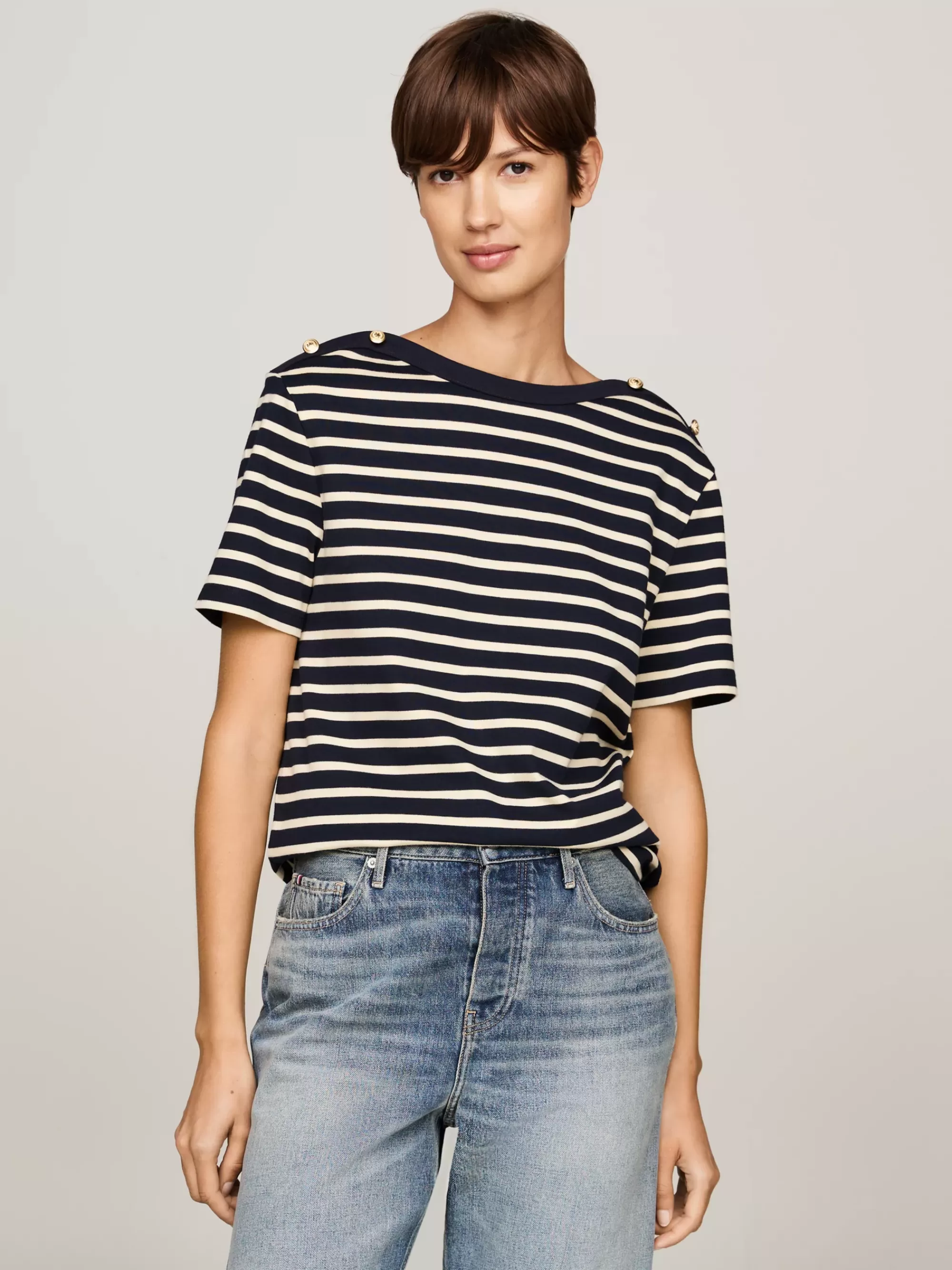 T-Shirts*Tommy Hilfiger Gestreept Relaxed Fit T-shirt Met Boothals BRETON STP DESERT SKY/COUNTRY IVORY