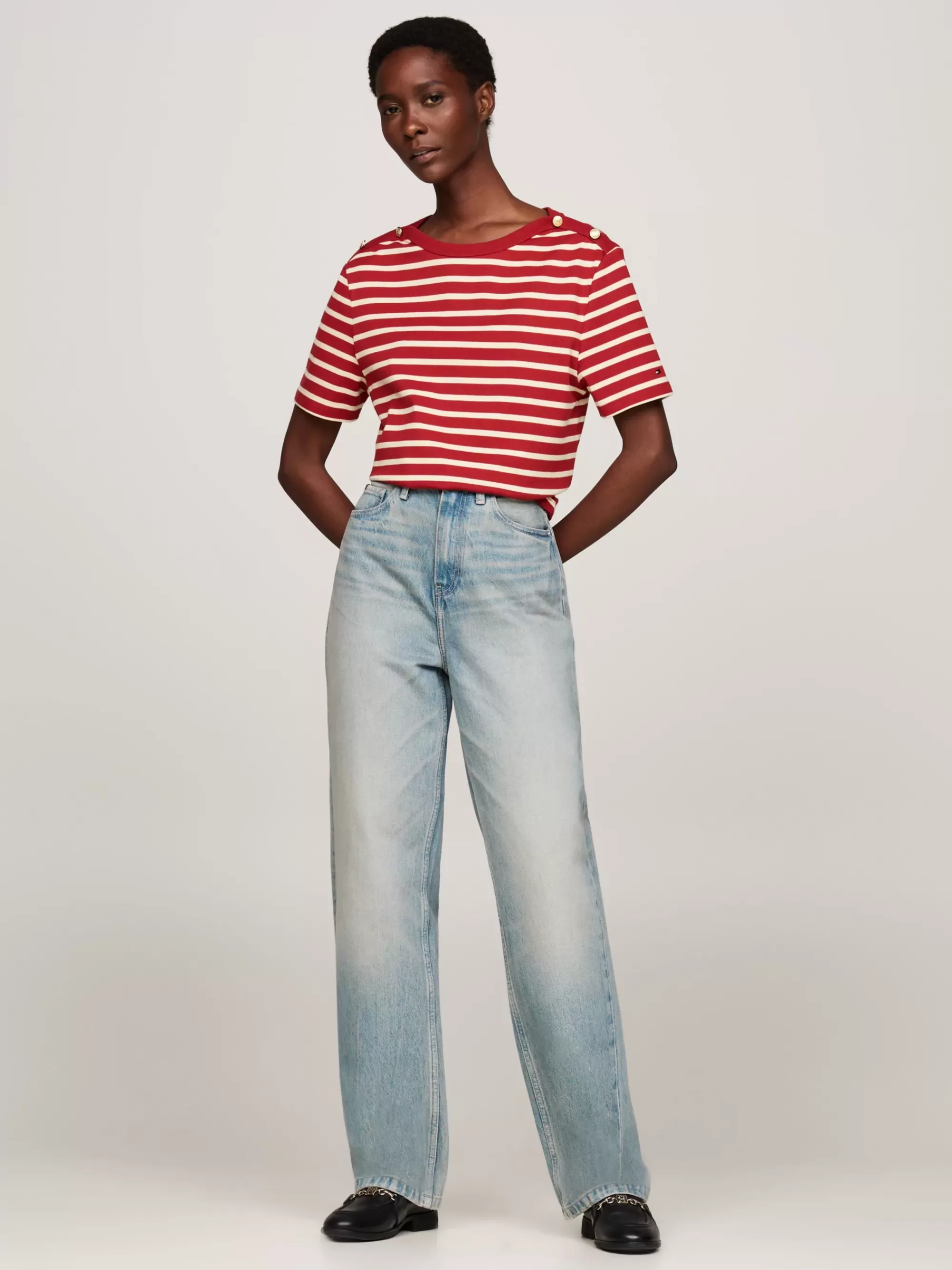 T-Shirts*Tommy Hilfiger Gestreept Relaxed Fit T-shirt Met Boothals BRETON STP MAGMA/ COUNTRY IVORY