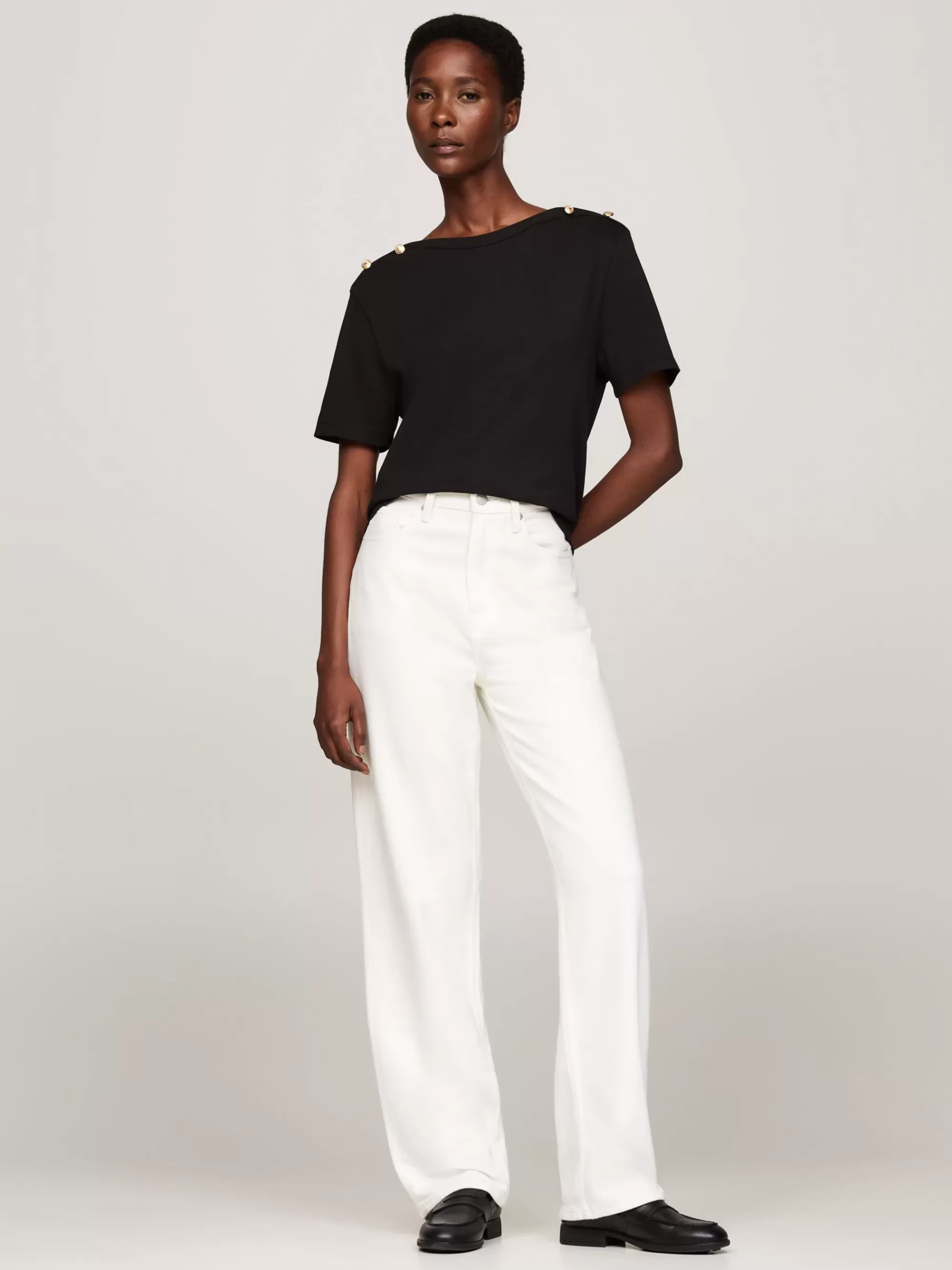 T-Shirts*Tommy Hilfiger Gestreept Relaxed Fit T-shirt Met Boothals BLACK