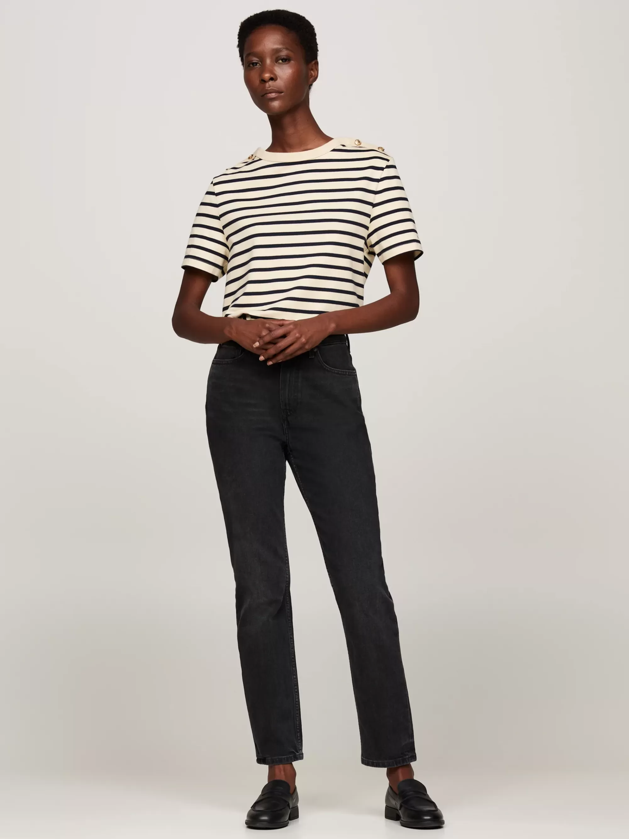T-Shirts*Tommy Hilfiger Gestreept Relaxed Fit T-shirt Met Boothals BRETON STP COUNTRY IVORY/DESERT SKY