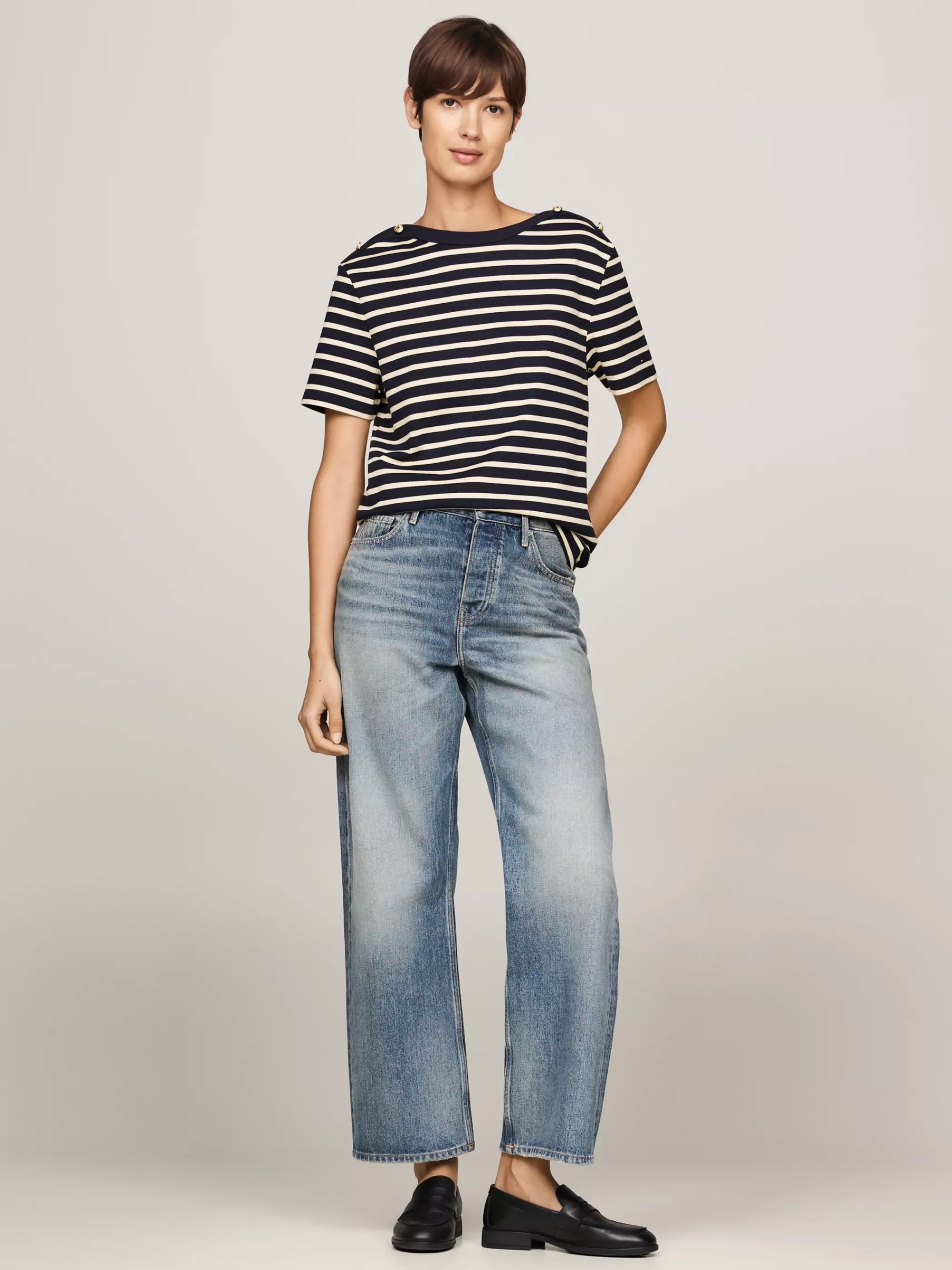 T-Shirts*Tommy Hilfiger Gestreept Relaxed Fit T-shirt Met Boothals BRETON STP DESERT SKY/COUNTRY IVORY