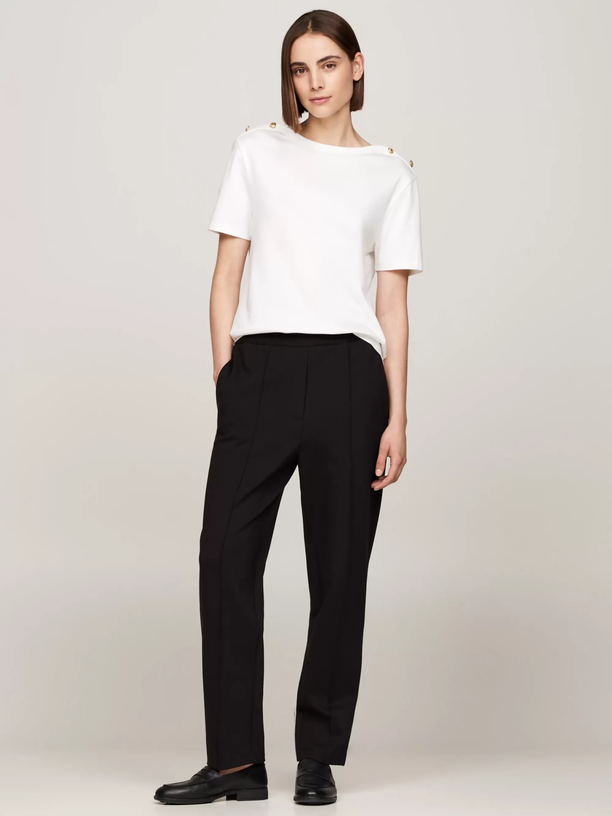 T-Shirts*Tommy Hilfiger Gestreept Relaxed Fit T-shirt Met Boothals ECRU