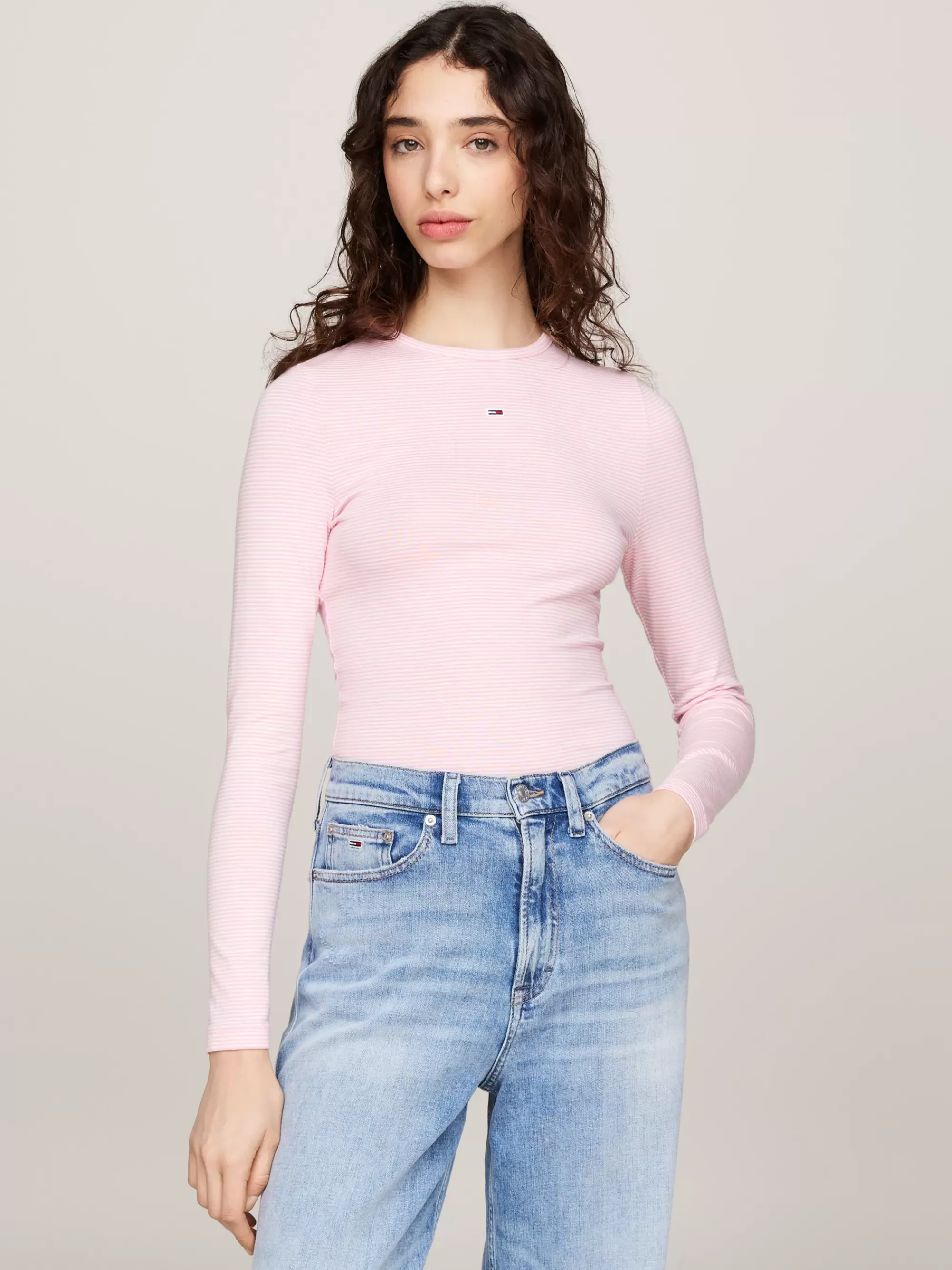 T-Shirts*Tommy Hilfiger Gestreept Slim Fit Longsleeve T-shirt BALLET PINK / STRIPE