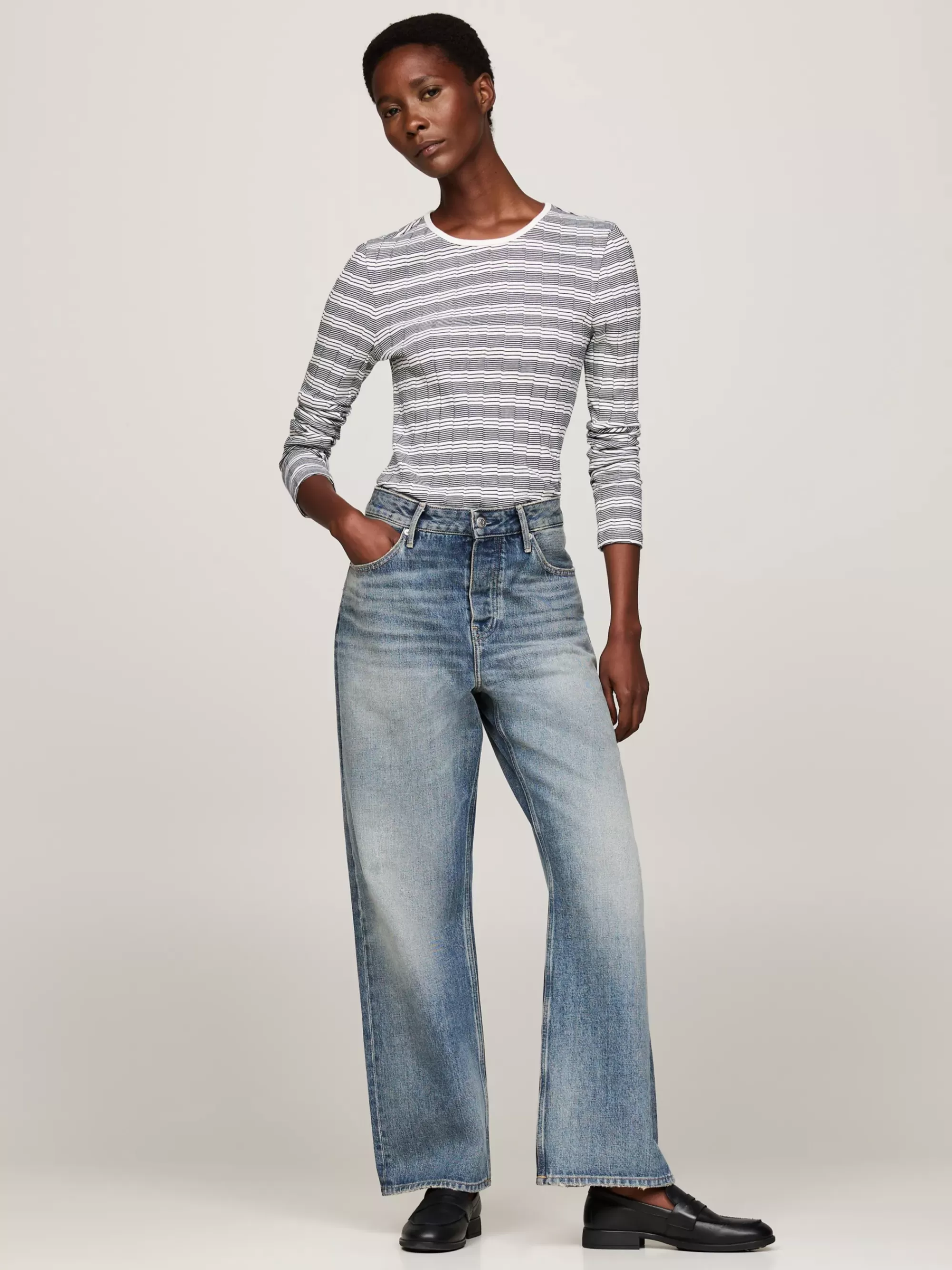 T-Shirts*Tommy Hilfiger Gestreept Slim Fit Longsleeve T-shirt TEXTURED STP/ WHITE/ DESERT SKY