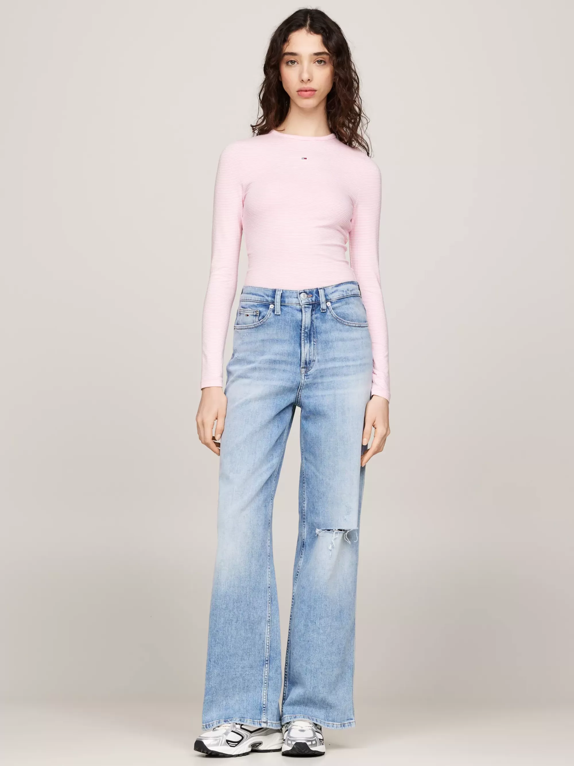T-Shirts*Tommy Hilfiger Gestreept Slim Fit Longsleeve T-shirt BALLET PINK / STRIPE