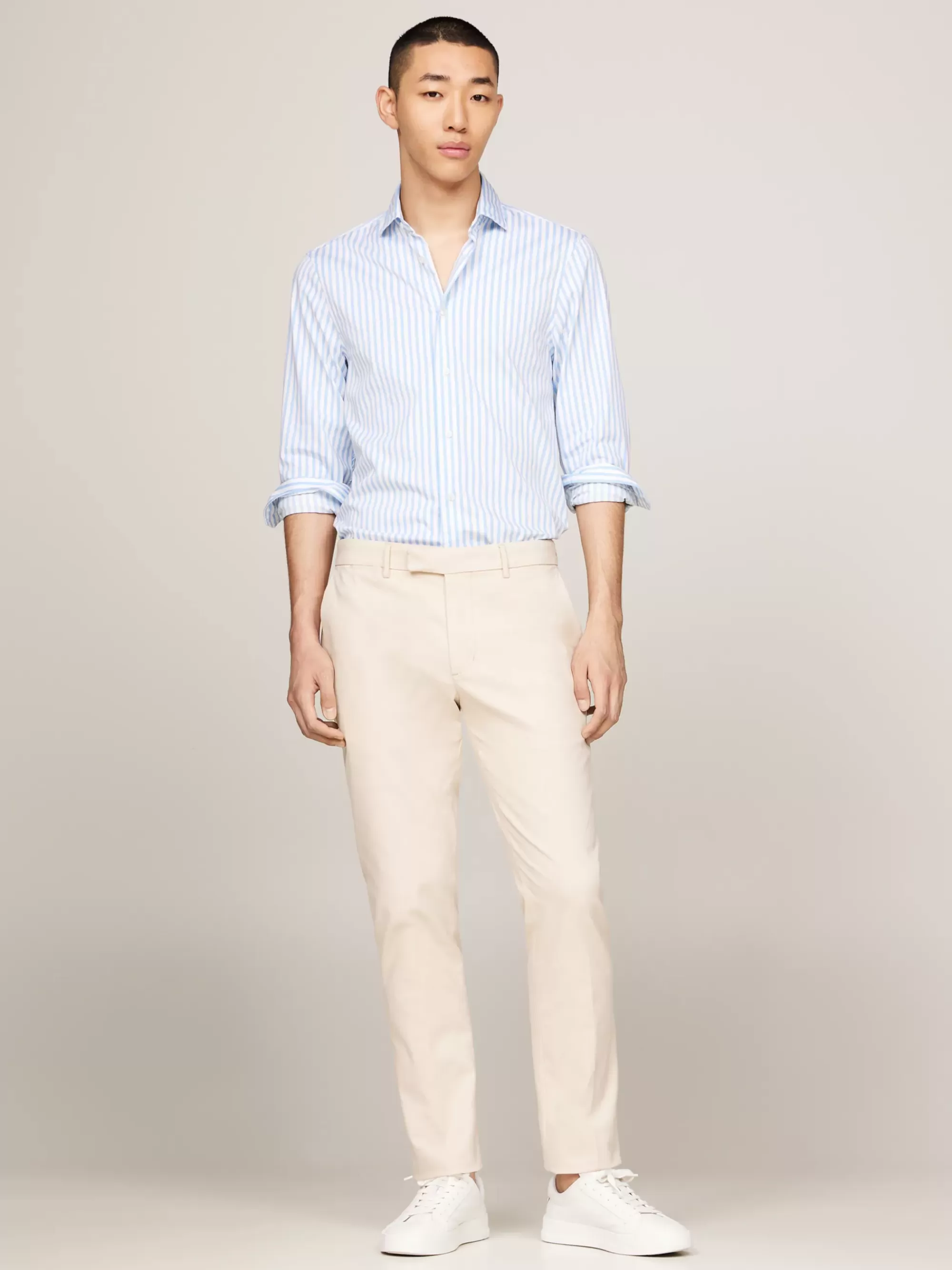 Overhemden*Tommy Hilfiger Gestreept Slim Fit Overhemd Met TH Flex VESSEL BLUE/OPTIC WHITE