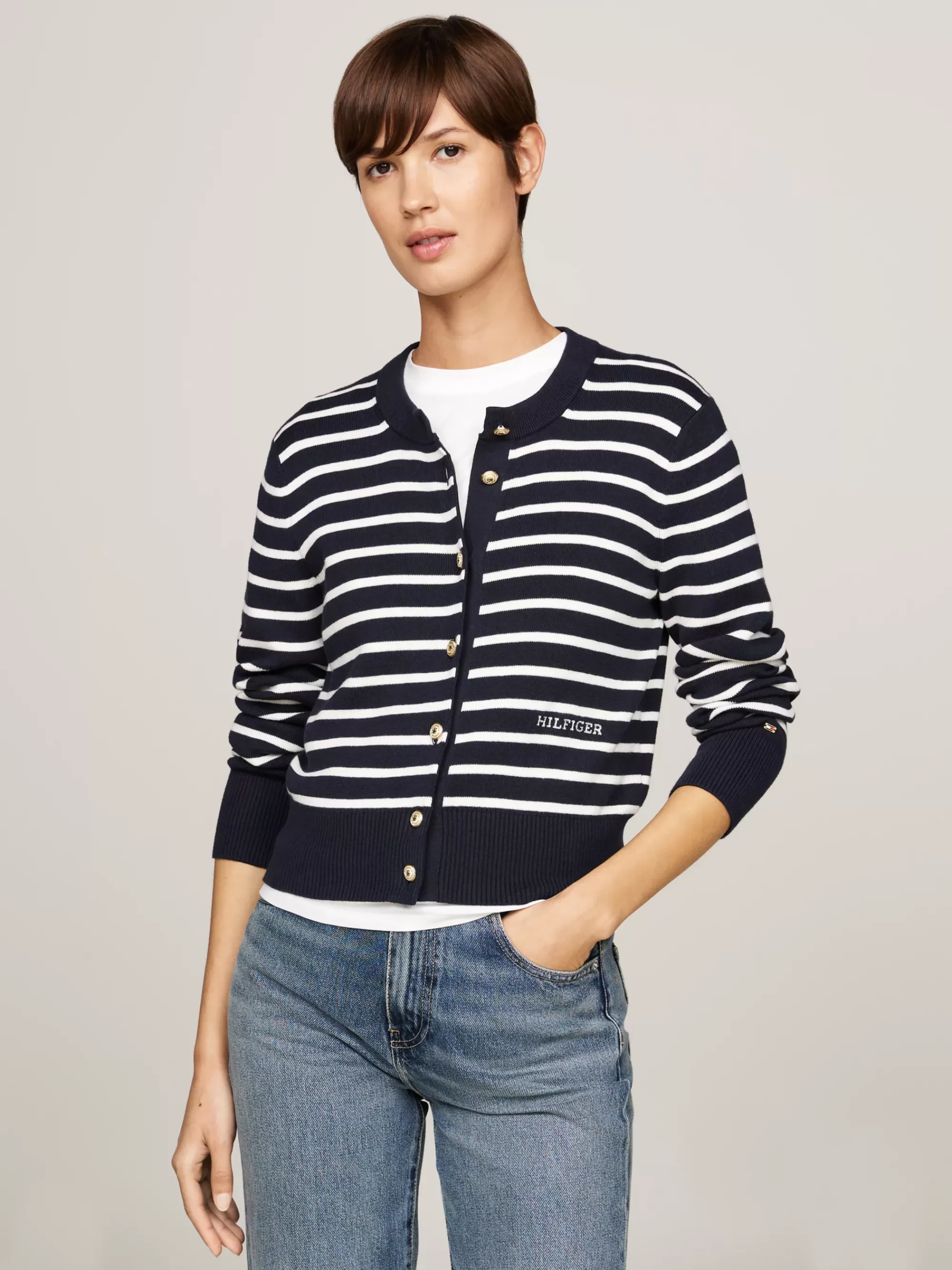 Truien Met Ronde Hals | Vesten*Tommy Hilfiger Gestreept Slim Fit Vest BRETON STP IVORY PETAL/DSRT SKY