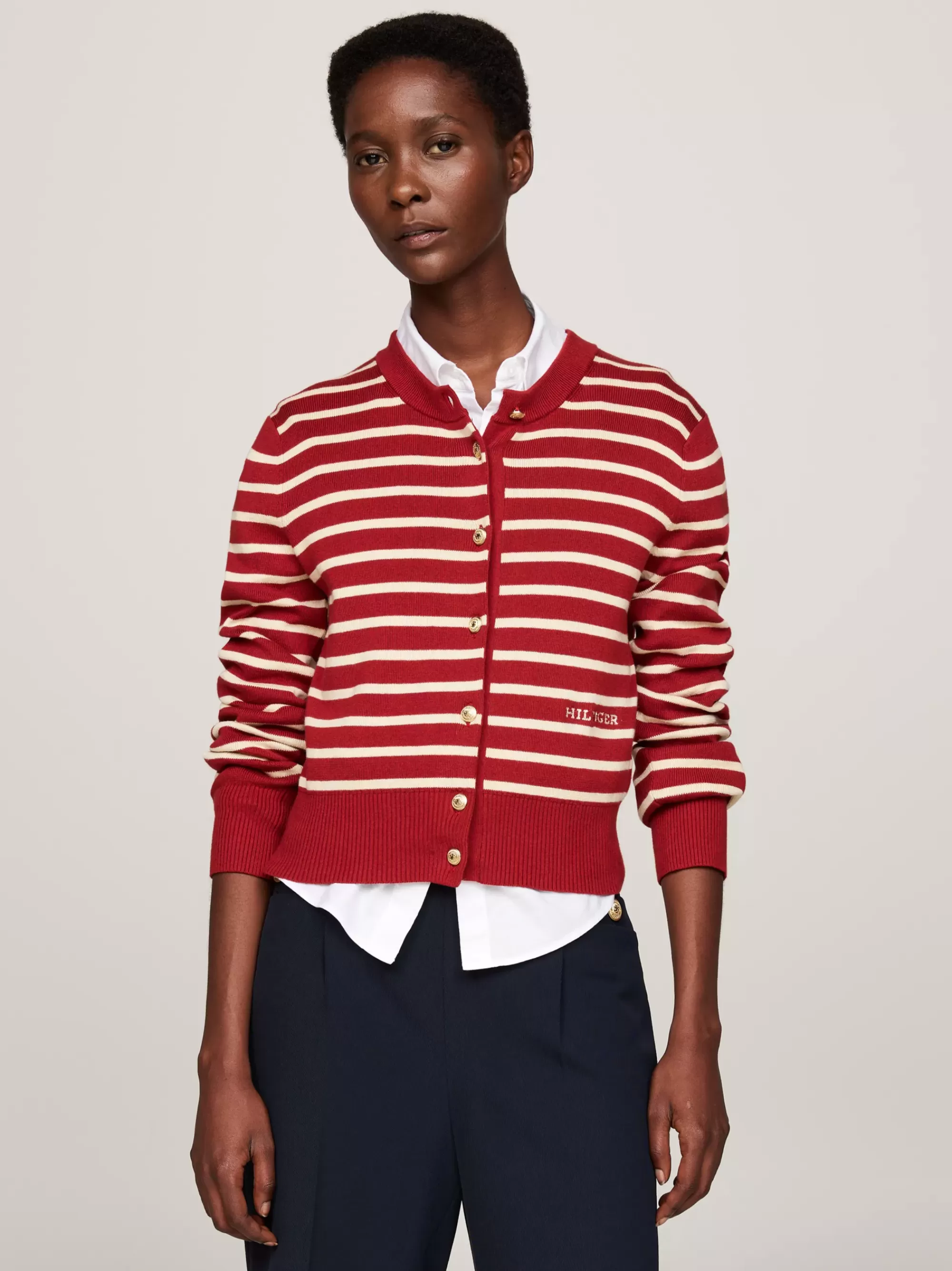 Truien Met Ronde Hals | Vesten*Tommy Hilfiger Gestreept Slim Fit Vest BRETON STP DARK MAGMA/ C IVORY
