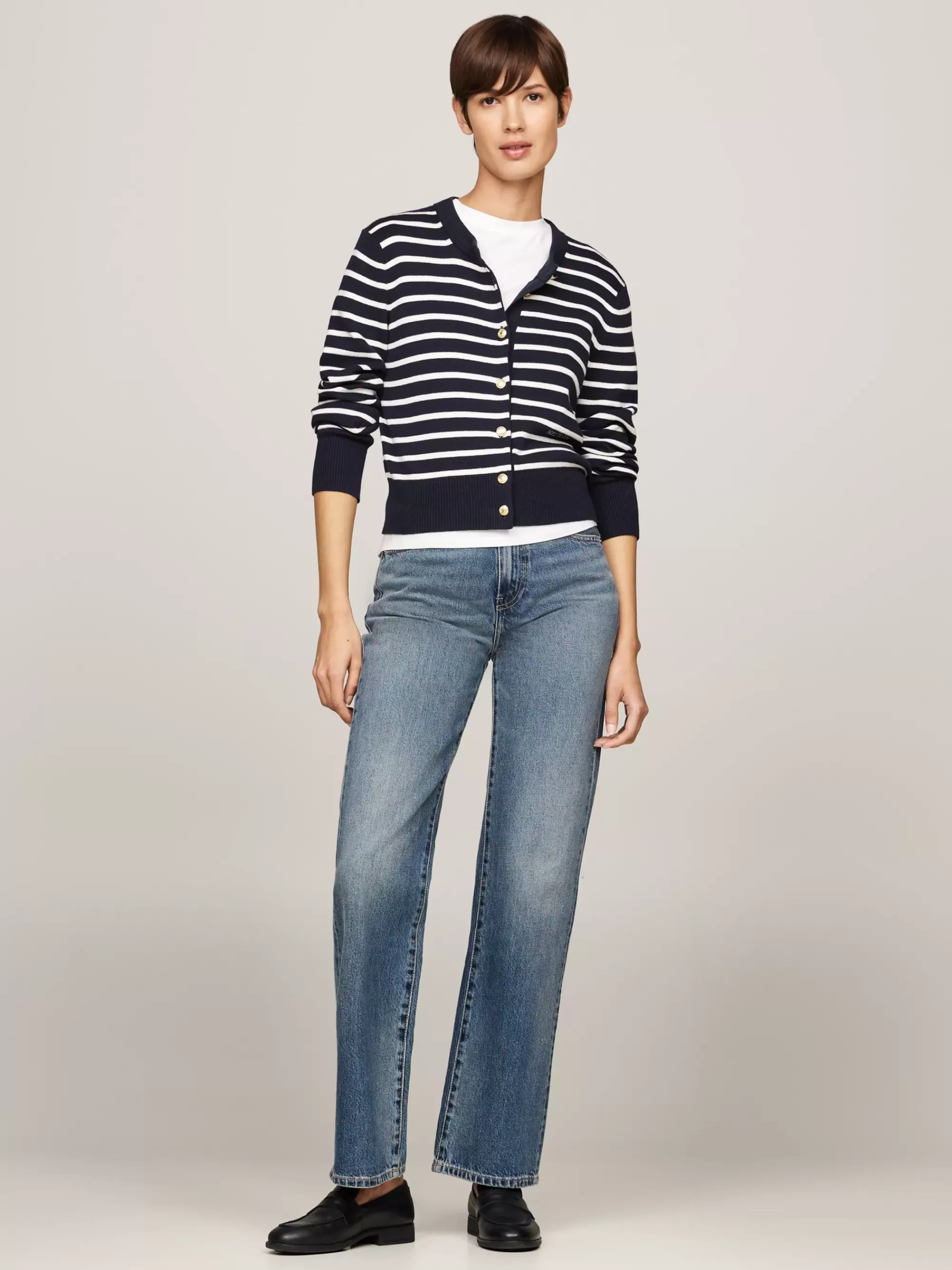 Truien Met Ronde Hals | Vesten*Tommy Hilfiger Gestreept Slim Fit Vest BRETON STP IVORY PETAL/DSRT SKY