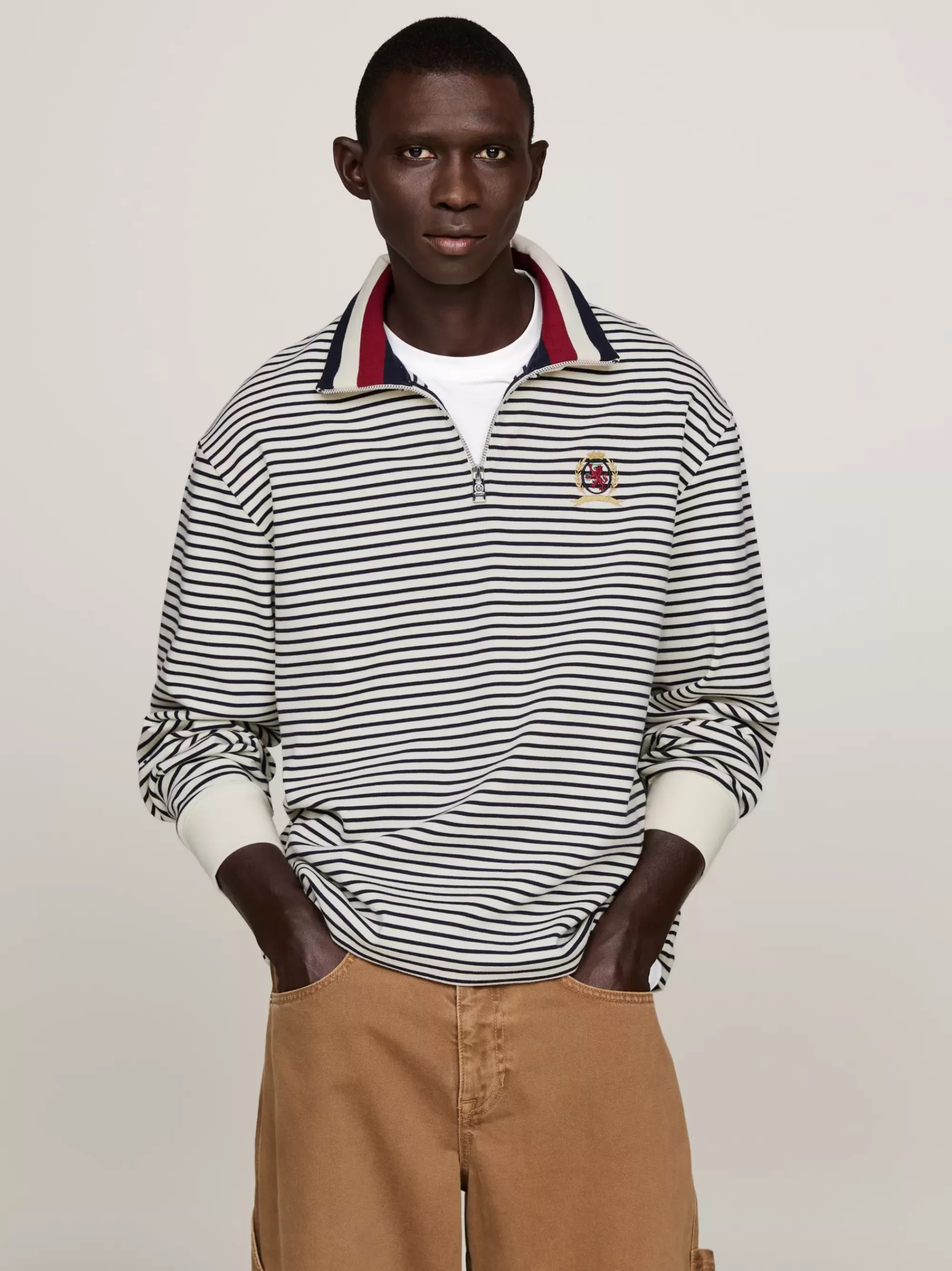 Sweatshirts & Hoodies*Tommy Hilfiger Gestreept Sweatshirt Met Embleem En Rits IVORY / DESERT SKY