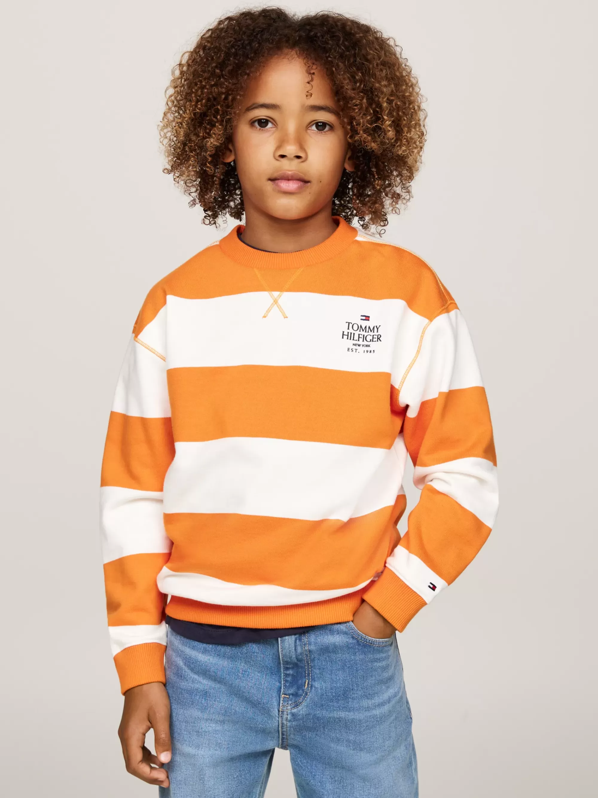 Sweatshirts & Hoodies | Sweatshirts & Hoodies*Tommy Hilfiger Gestreept Sweatshirt Met Ronde Hals ORANGE THUNDER / WHITE