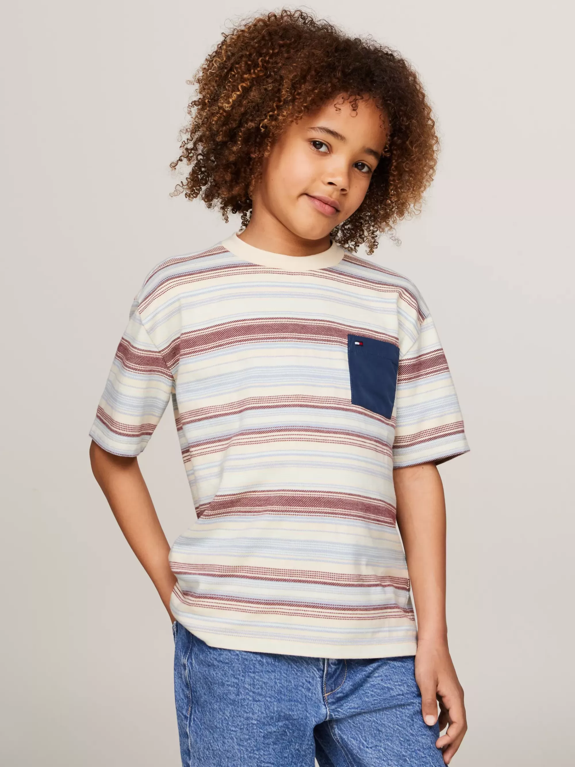 T-Shirts & Polo's*Tommy Hilfiger Gestreept T-shirt Met Contrasterende Zak RED / BLUE MIXSTRIPES