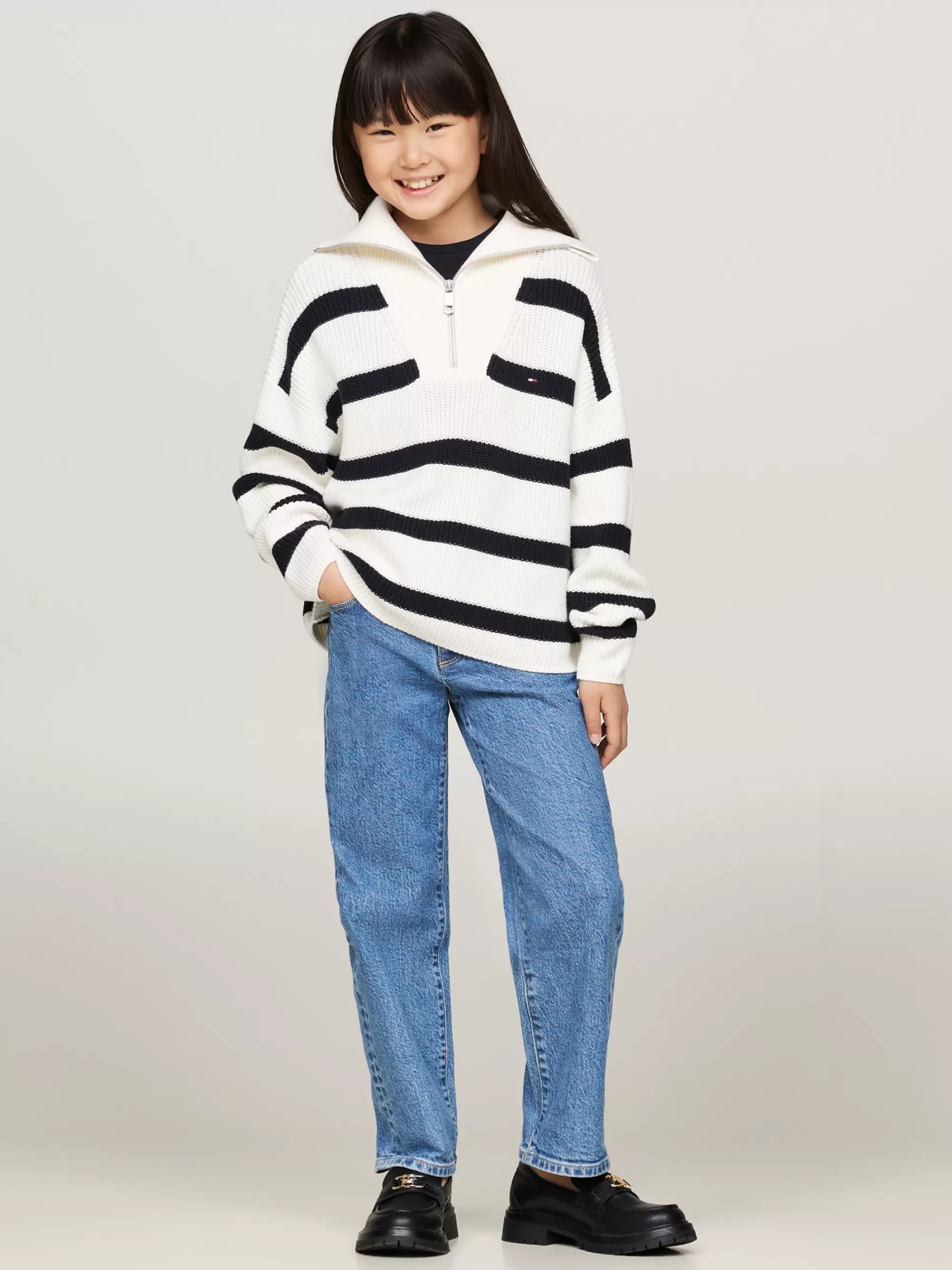 Truien & Vesten*Tommy Hilfiger Gestreepte Boxy Trui Met Hoge Hals En Rits BLUE STRIPE