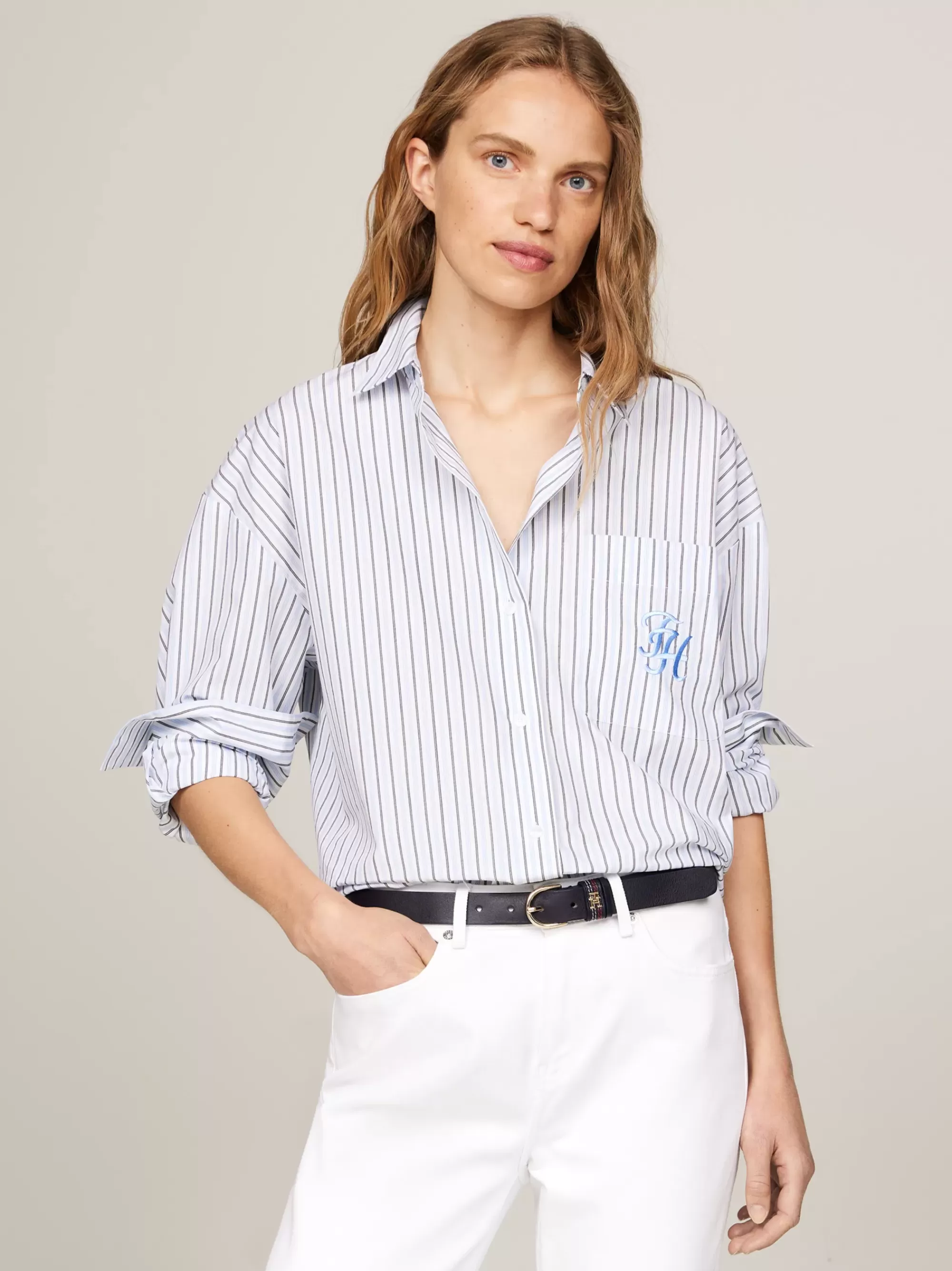 Blouses & Overhemden*Tommy Hilfiger Gestreepte Oversized Fit Blouse CLASSIC SHIRTING STP/ VESSEL BLUE