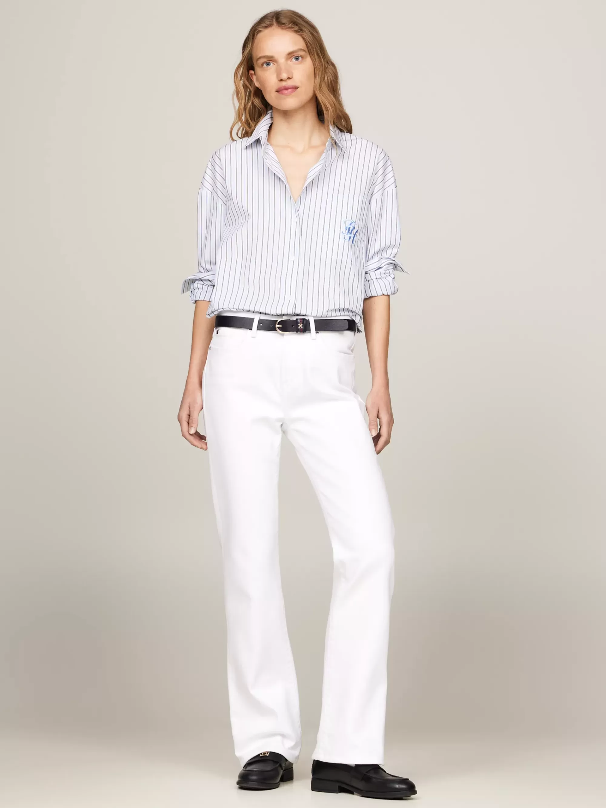 Blouses & Overhemden*Tommy Hilfiger Gestreepte Oversized Fit Blouse CLASSIC SHIRTING STP/ VESSEL BLUE