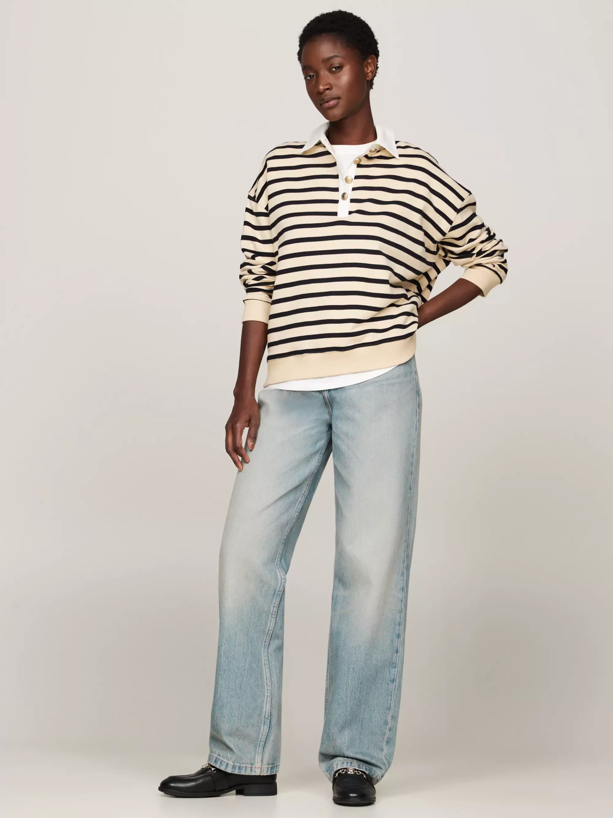 Sweatshirts & Hoodies*Tommy Hilfiger Gestreepte Polo Met Goudkleurige Knopen BRETON STP COUNTRY IVORY/DESERT SKY