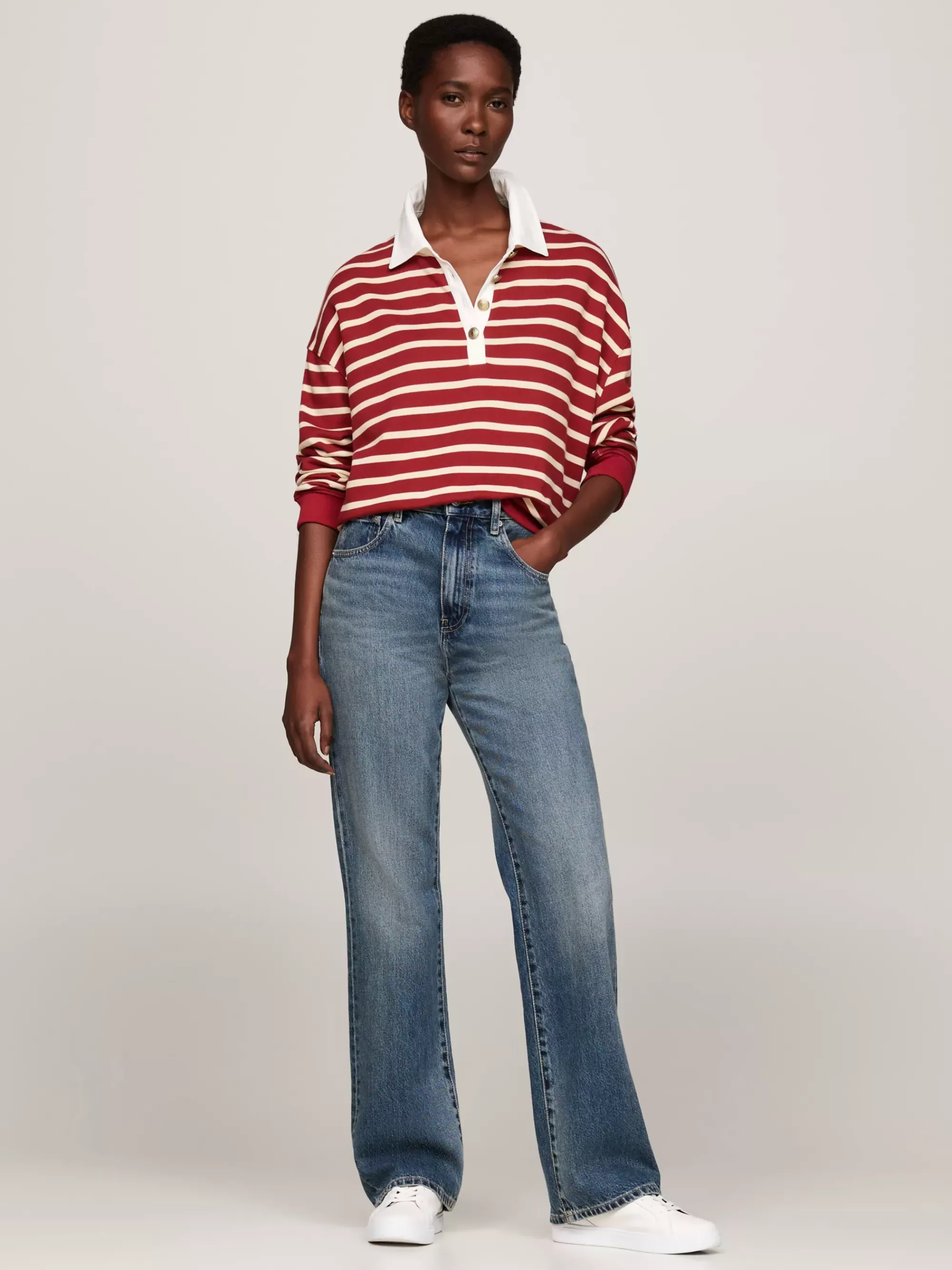 Sweatshirts & Hoodies*Tommy Hilfiger Gestreepte Polo Met Goudkleurige Knopen BRETON STP MAGMA/ COUNTRY IVORY