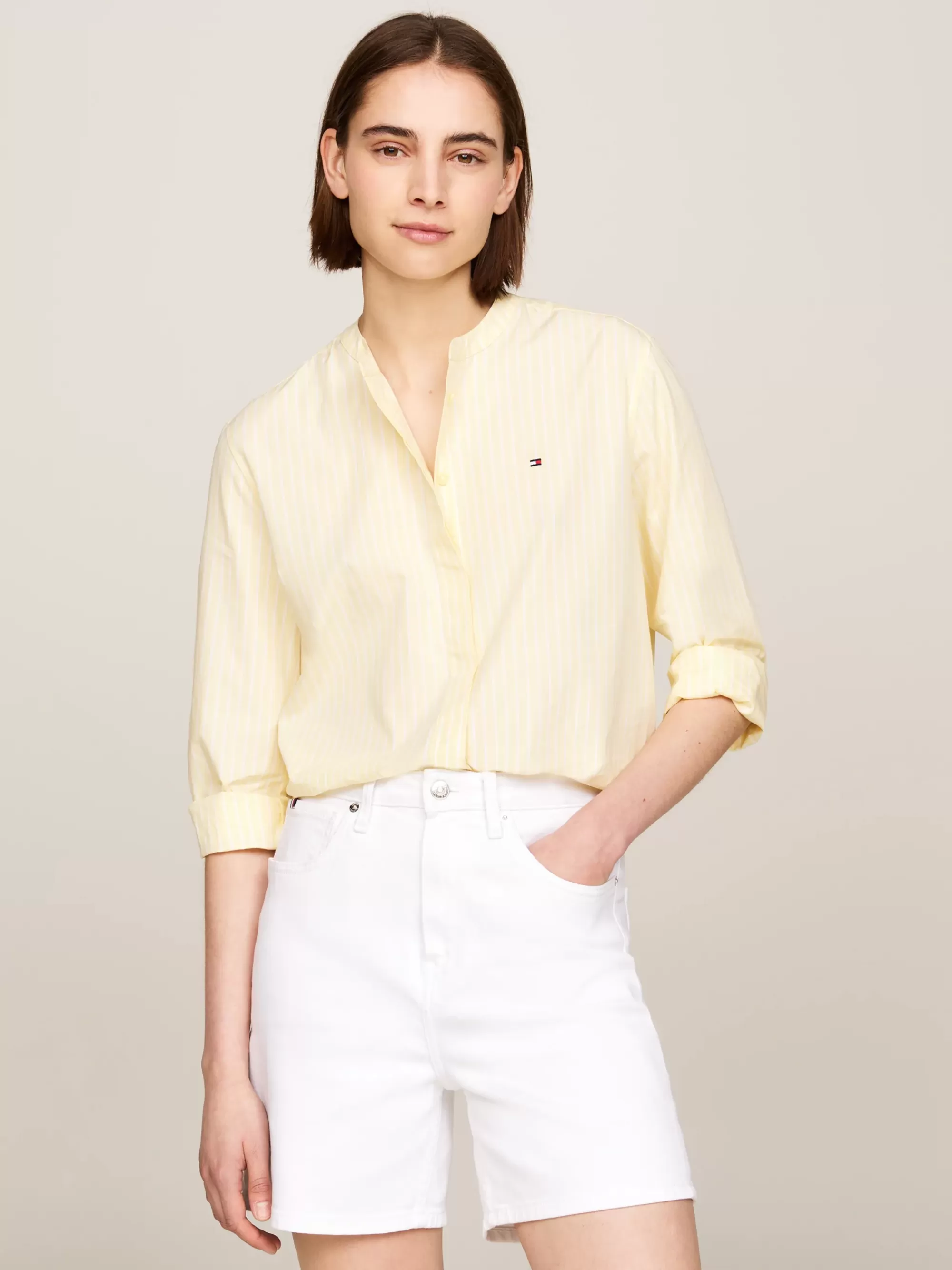 Blouses & Overhemden*Tommy Hilfiger Gestreepte Relaxed Blouse Zonder Kraag STRIPE/ LEMON ZEST/ ECRU