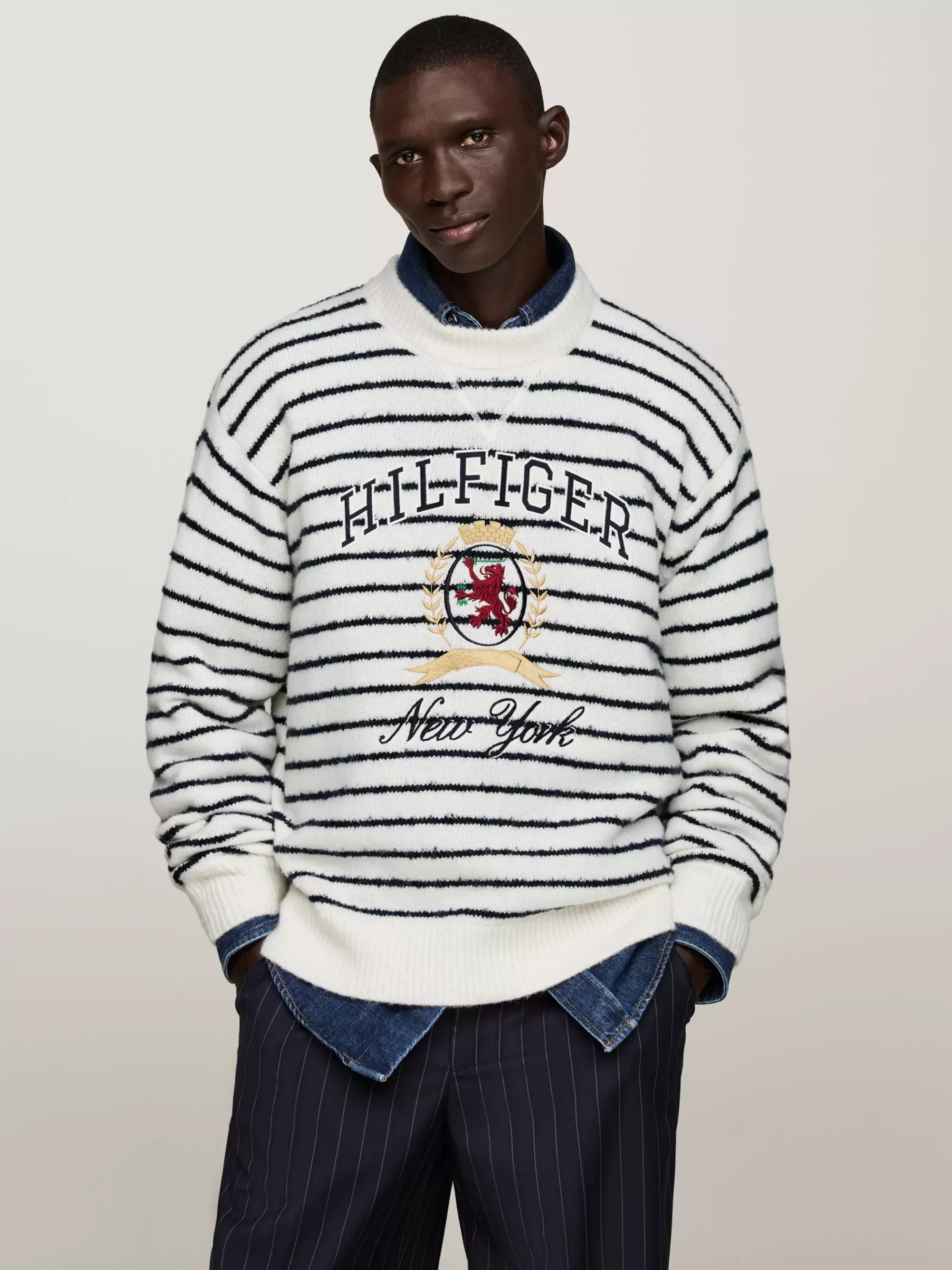 Truien | Truien & Vesten*Tommy Hilfiger Gestreepte Relaxed Fit Trui Met Embleem BLUE STRIPE