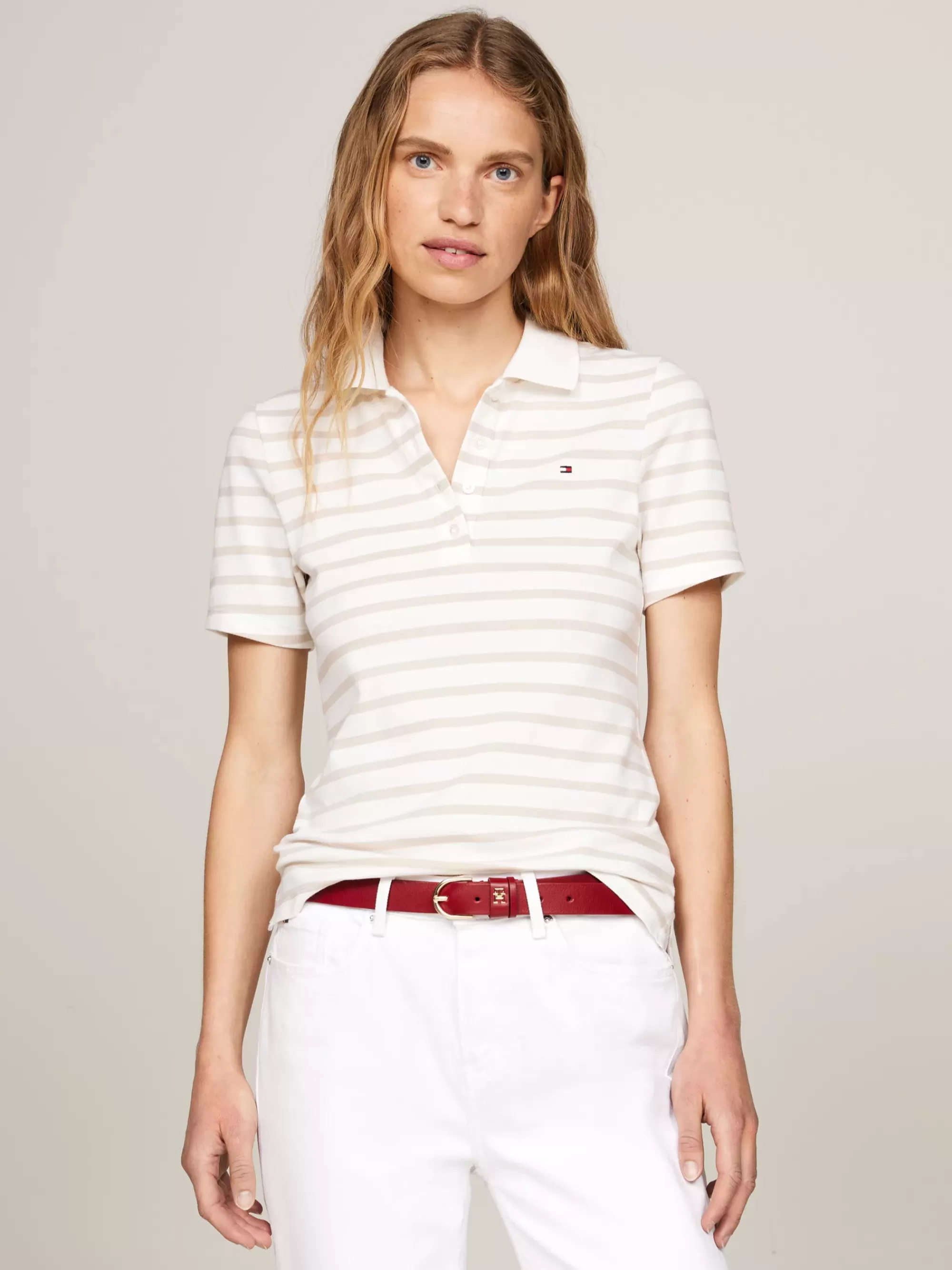 Polo's*Tommy Hilfiger Gestreepte Slim Fit Polo BRETON STP/ ECRU/ CLASSIC BEIGE