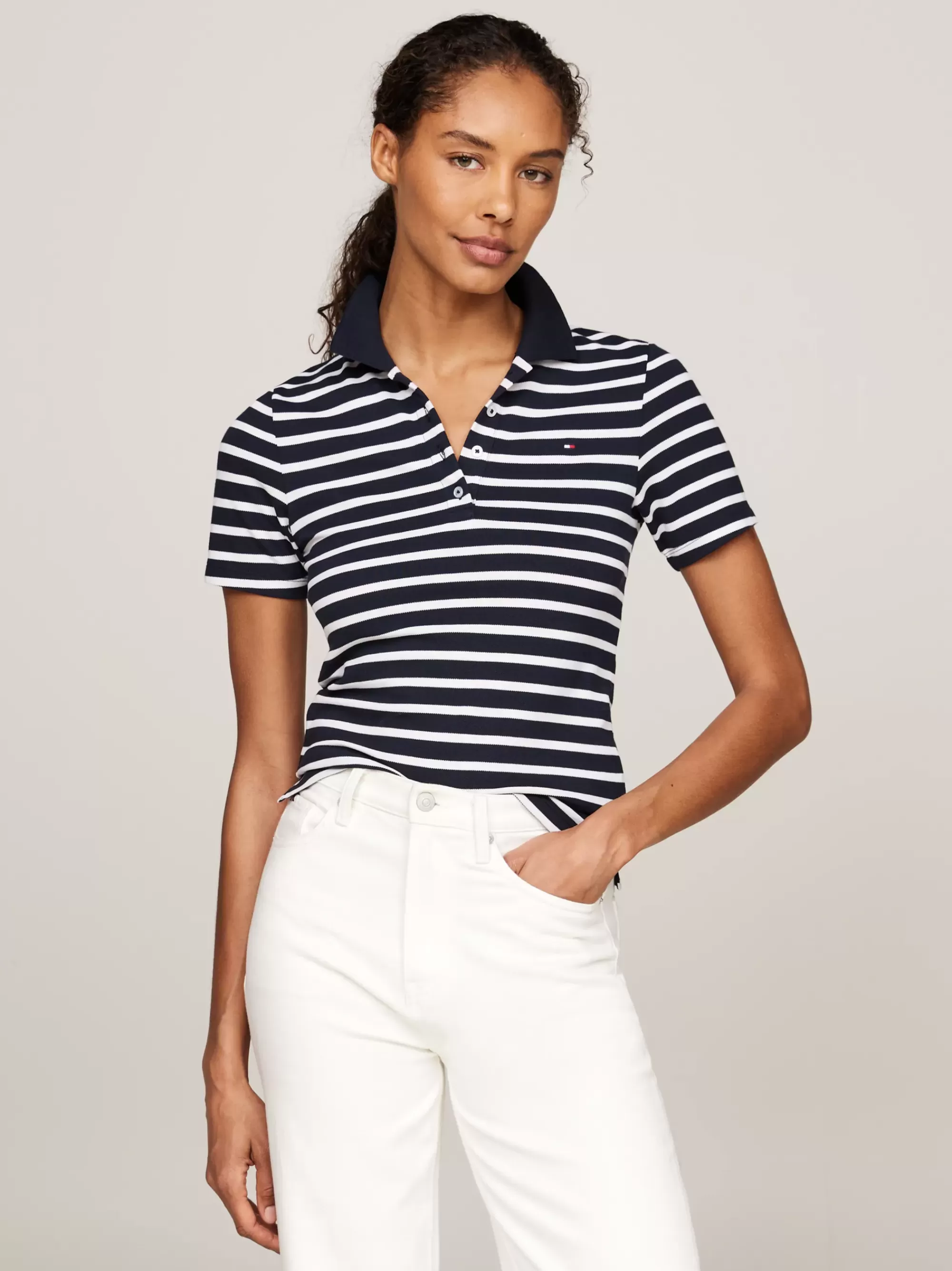 Polo's*Tommy Hilfiger Gestreepte Slim Fit Polo BRETON DESERT SKY/ECRU