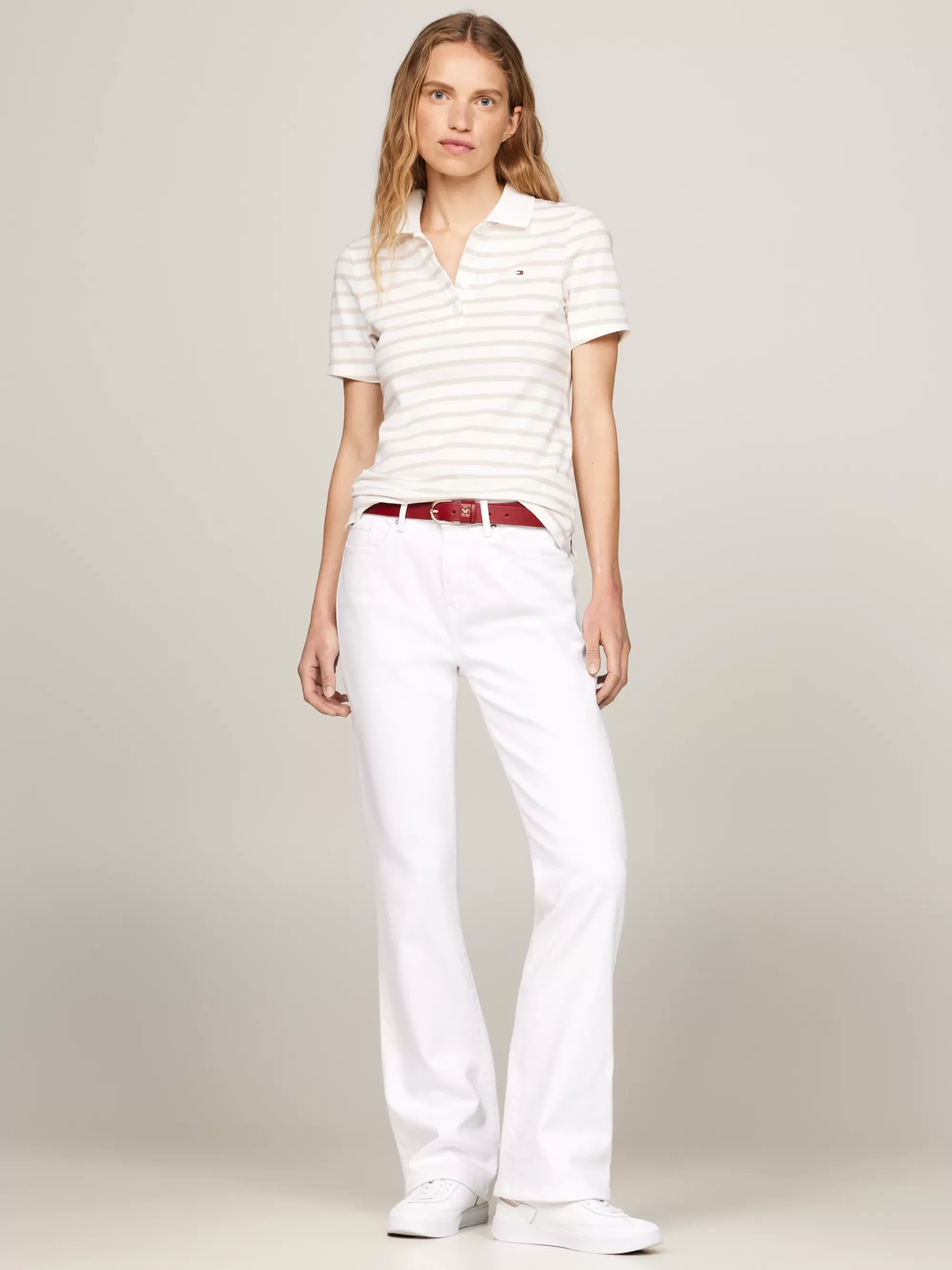 Polo's*Tommy Hilfiger Gestreepte Slim Fit Polo BRETON STP/ ECRU/ CLASSIC BEIGE