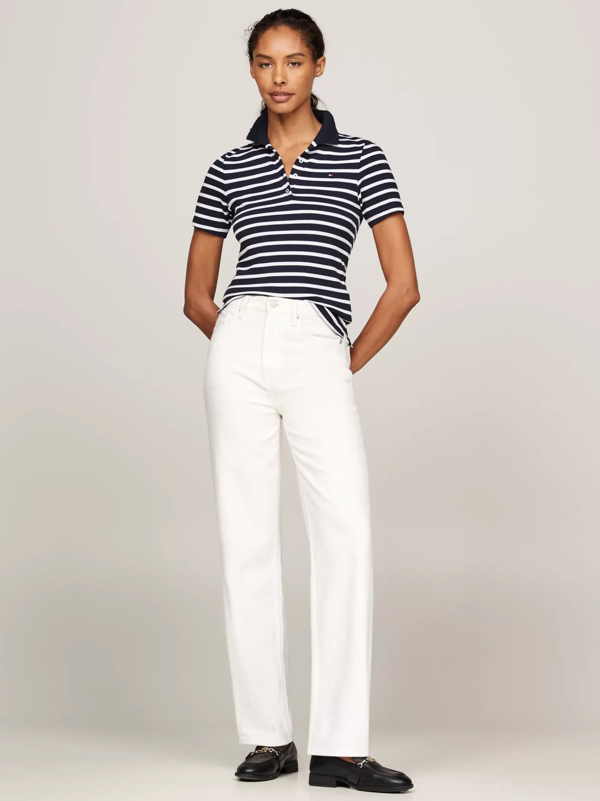 Polo's*Tommy Hilfiger Gestreepte Slim Fit Polo BRETON DESERT SKY/ECRU