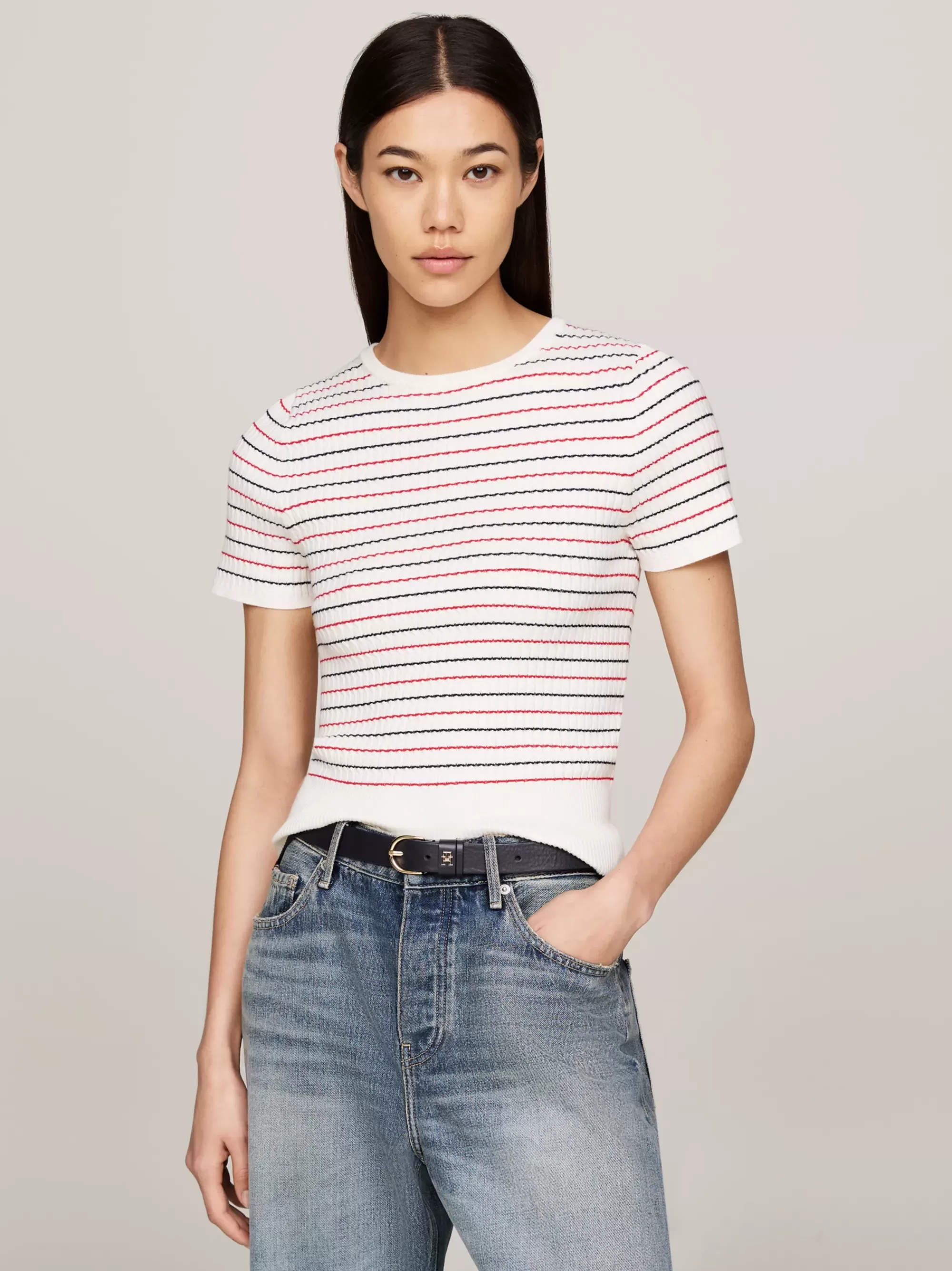 Truien Met Ronde Hals | Truien*Tommy Hilfiger Gestreepte Trui Met Korte Mouwen RWB STRIPE