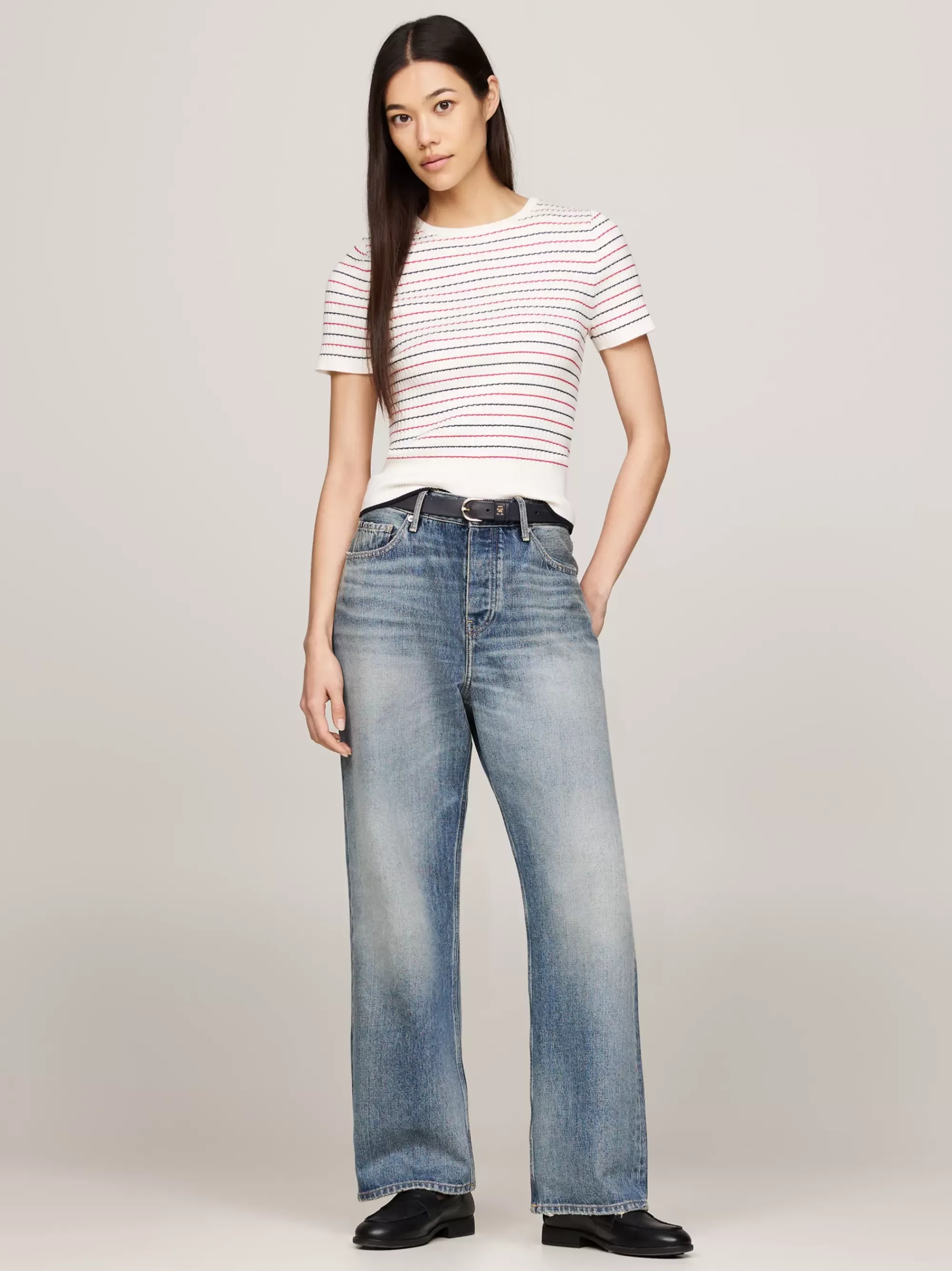 Truien Met Ronde Hals | Truien*Tommy Hilfiger Gestreepte Trui Met Korte Mouwen RWB STRIPE