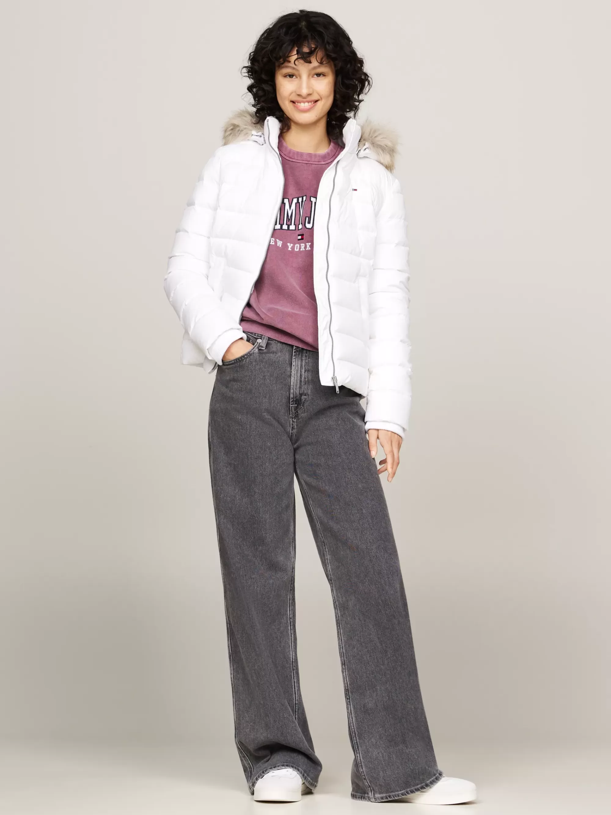 Jassen & Jacks*Tommy Hilfiger Getailleerd Donsjack Met Imitatiebont WHITE