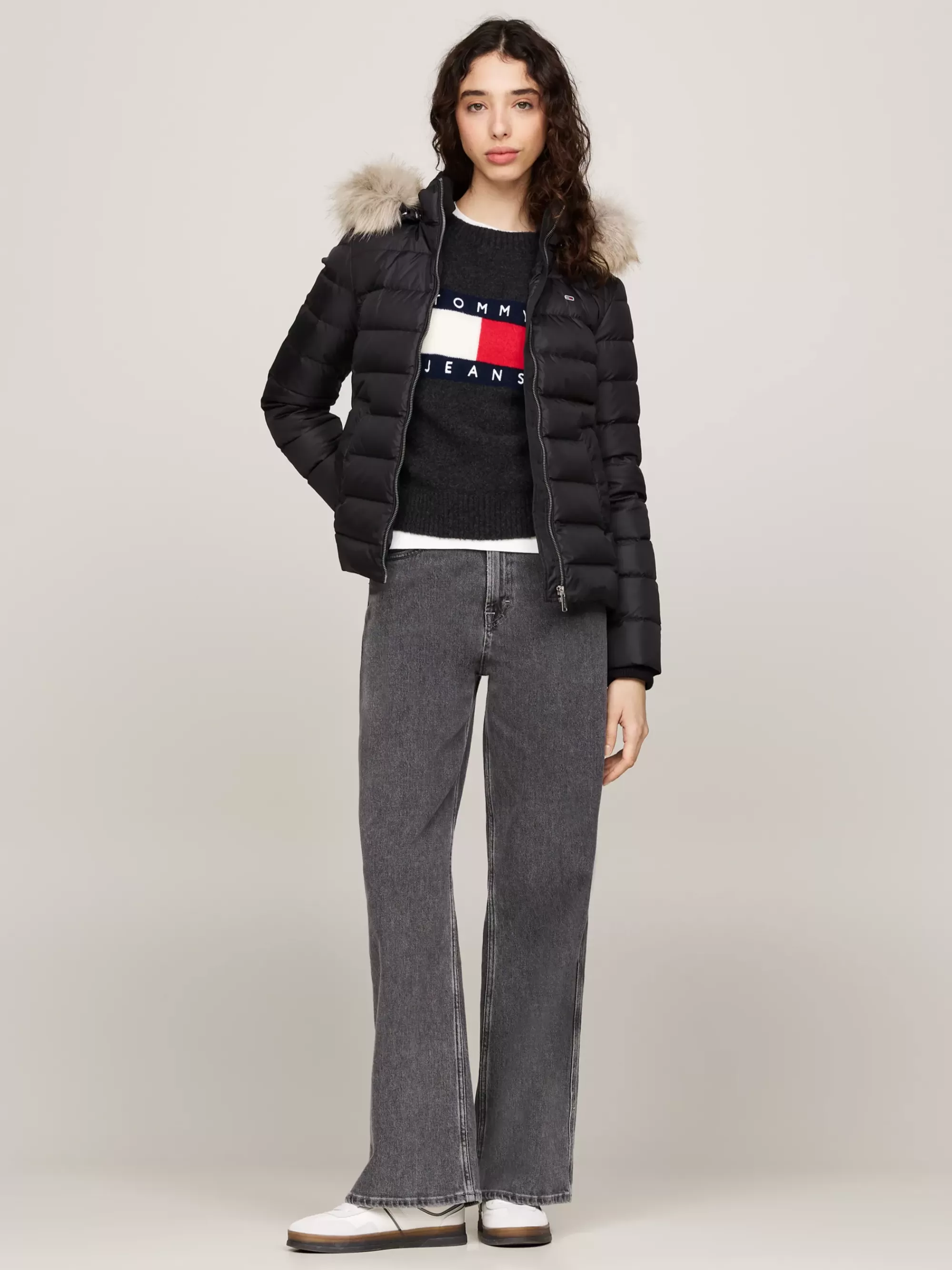 Jassen & Jacks*Tommy Hilfiger Getailleerd Donsjack Met Imitatiebont BLACK