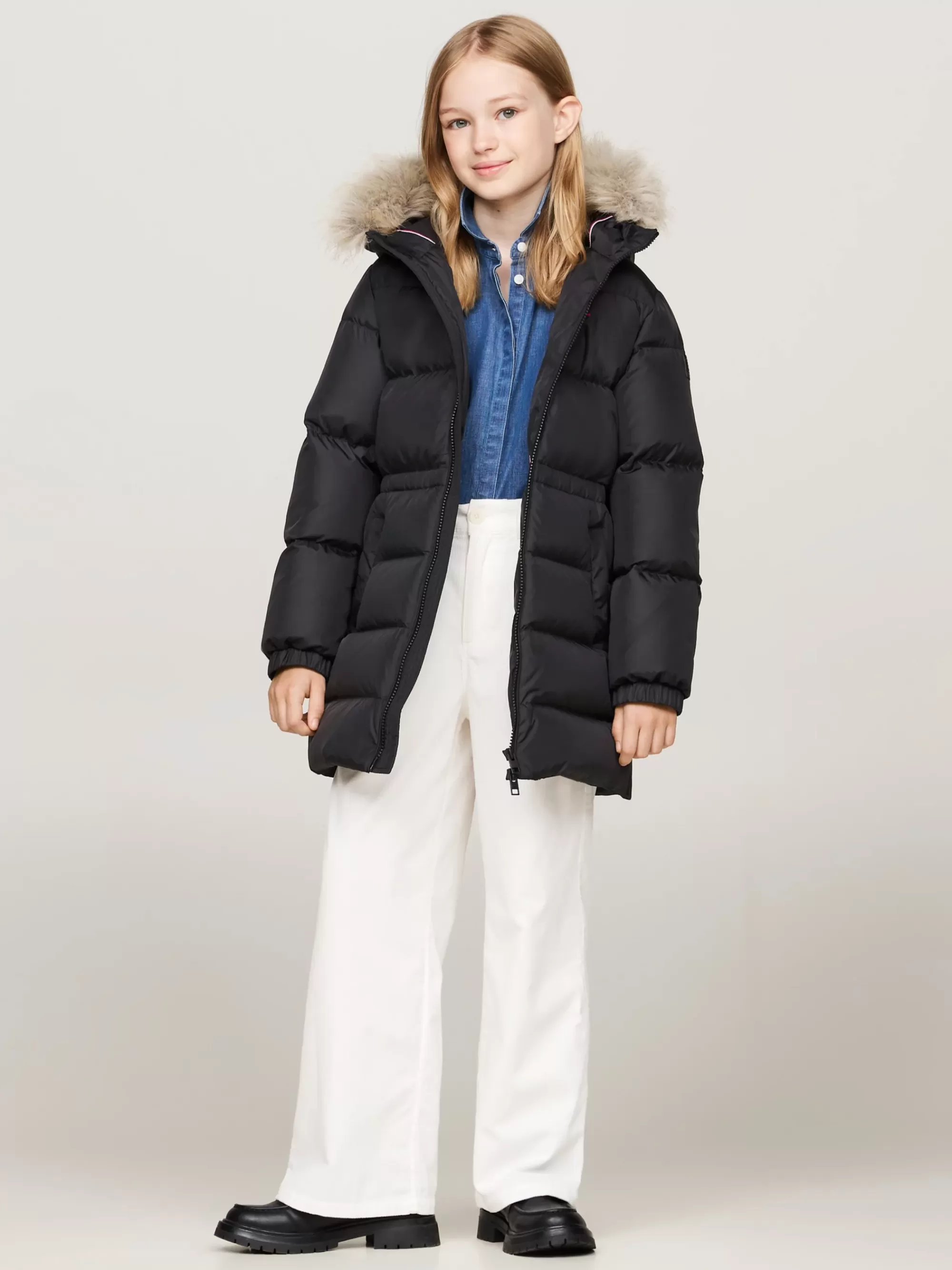 Jassen & Jacks*Tommy Hilfiger Getailleerd Longline Pufferjack Met Dons BLACK