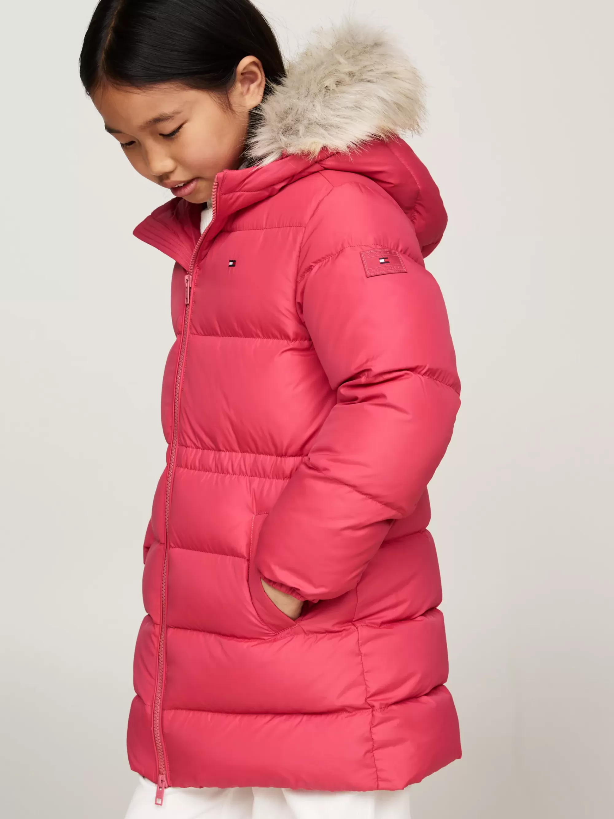 Jassen & Jacks*Tommy Hilfiger Getailleerd Longline Pufferjack Met Dons HERITAGE PINK