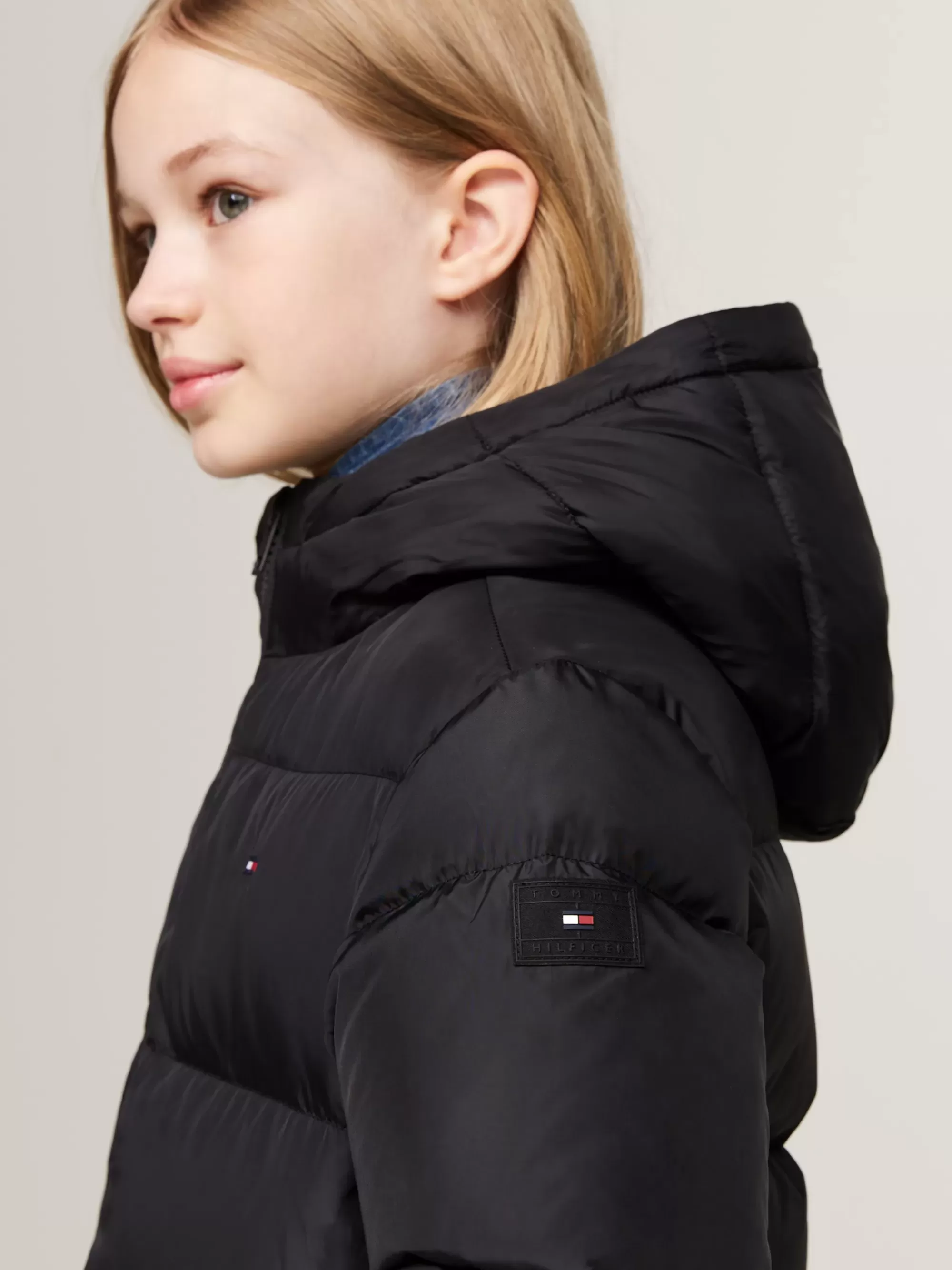 Jassen & Jacks*Tommy Hilfiger Getailleerd Longline Pufferjack Met Dons BLACK
