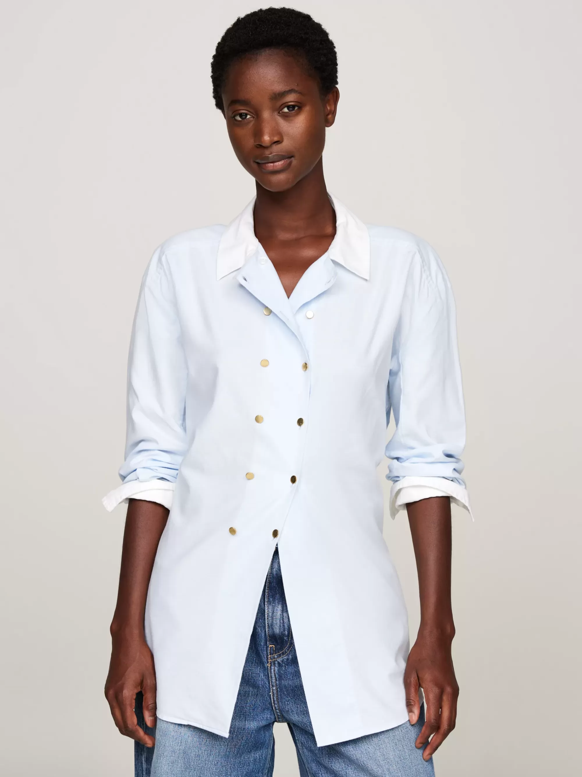 Blouses & Overhemden*Tommy Hilfiger Getailleerd Overhemd Met Dubbele Knoop BREEZY BLUE