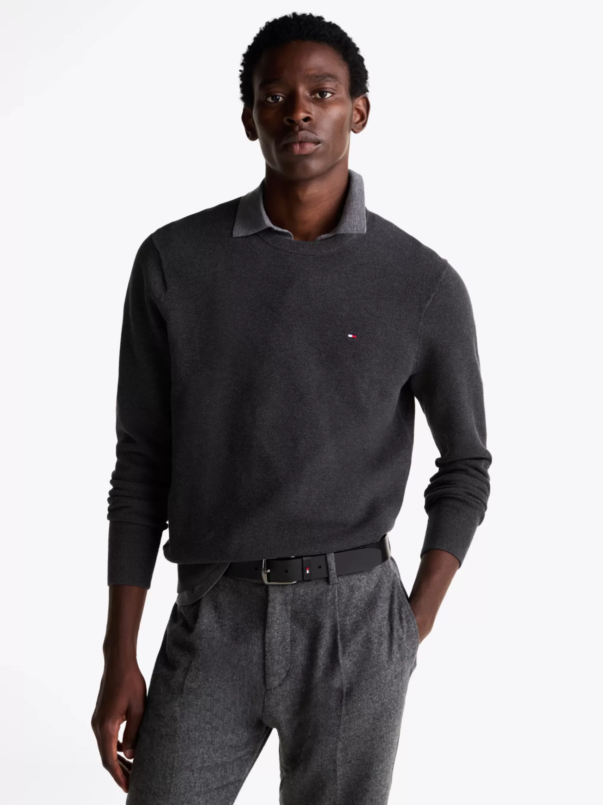 Truien Met Ronde Hals | Truien*Tommy Hilfiger Getextureerd Gebreide Trui Met Ronde Hals DARK GREY HEATHER