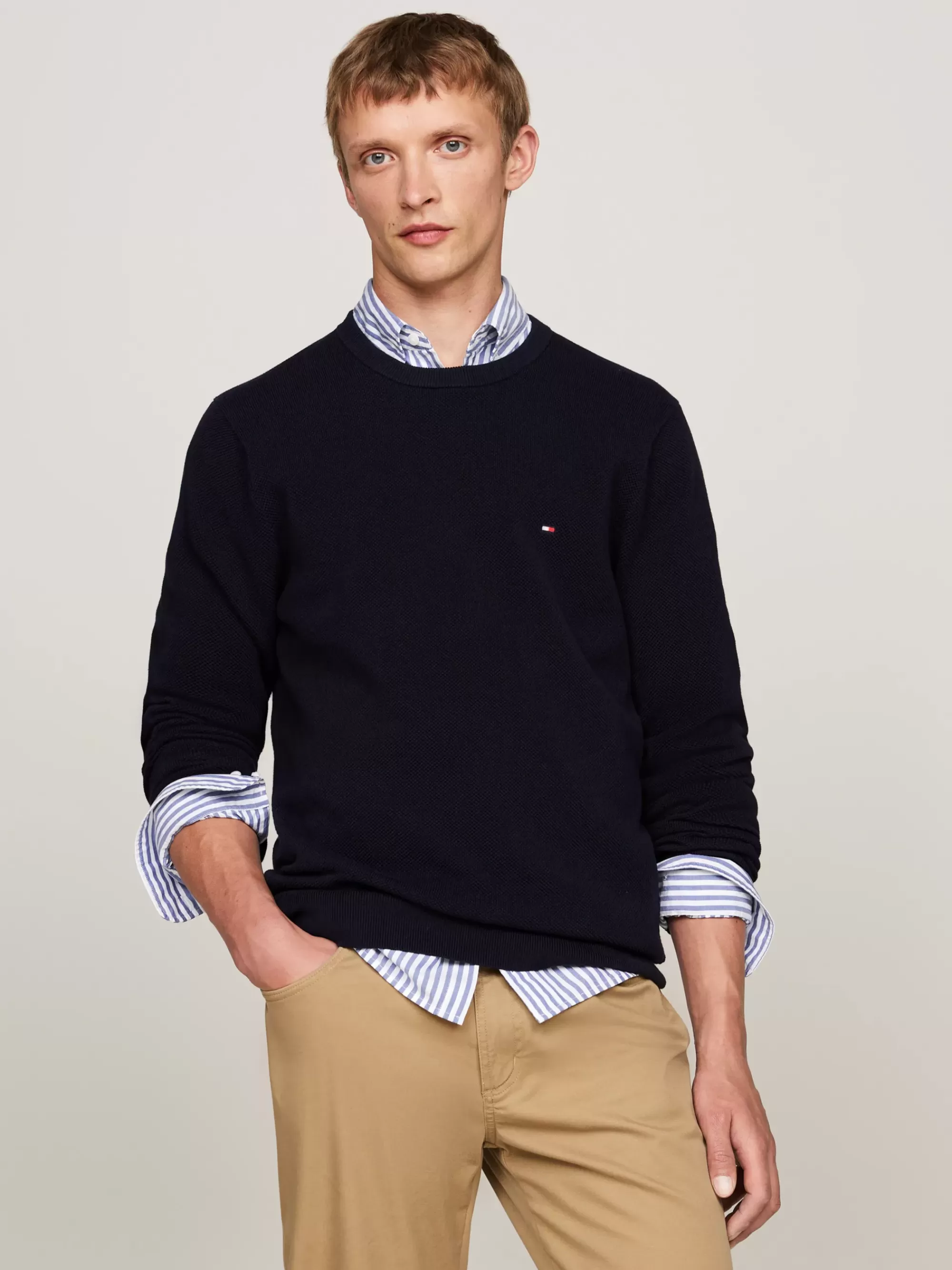 Truien Met Ronde Hals | Truien*Tommy Hilfiger Getextureerd Gebreide Trui Met Ronde Hals DESERT SKY