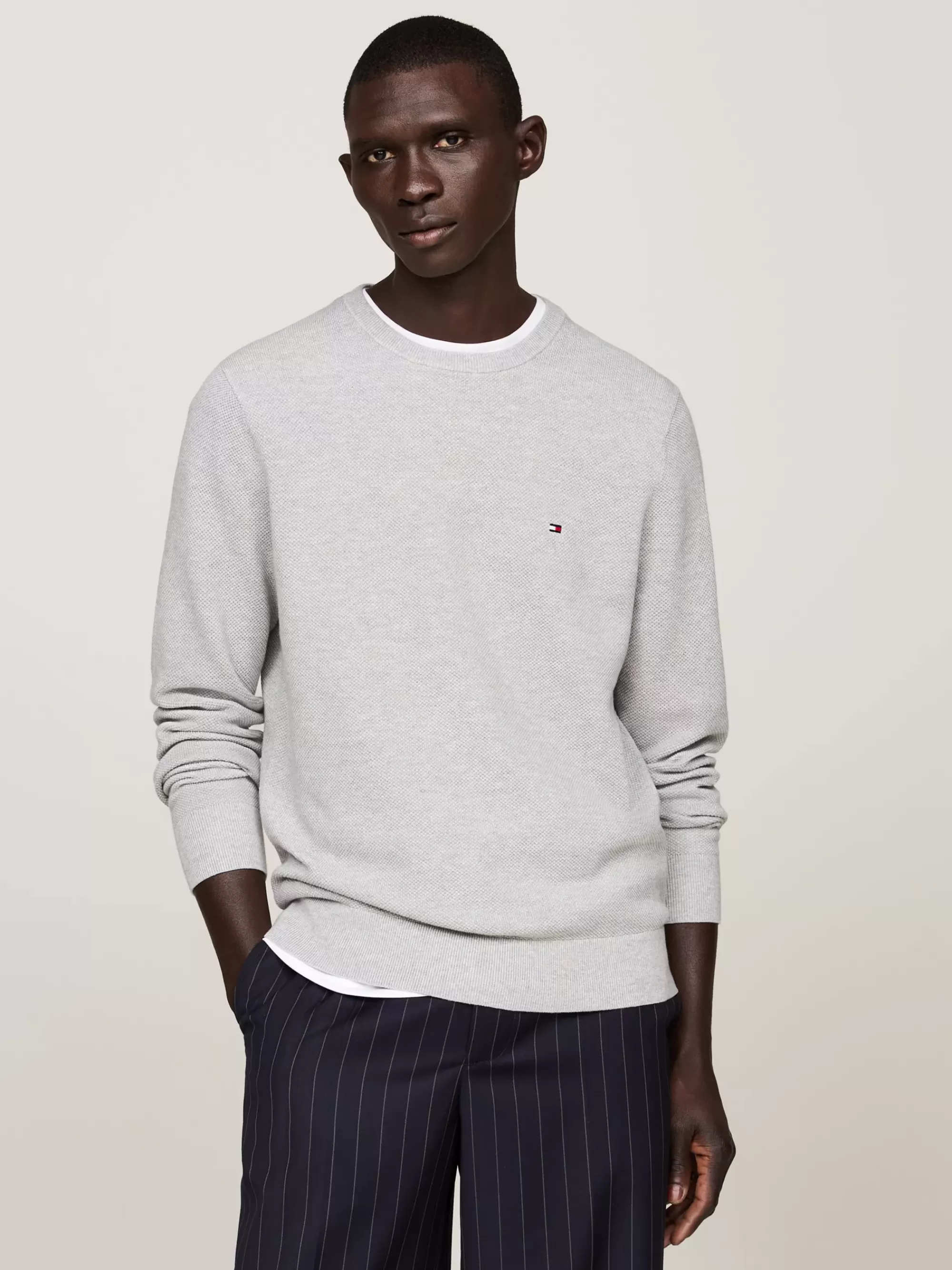 Truien Met Ronde Hals | Truien*Tommy Hilfiger Getextureerd Gebreide Trui Met Ronde Hals LIGHT GREY HEATHER