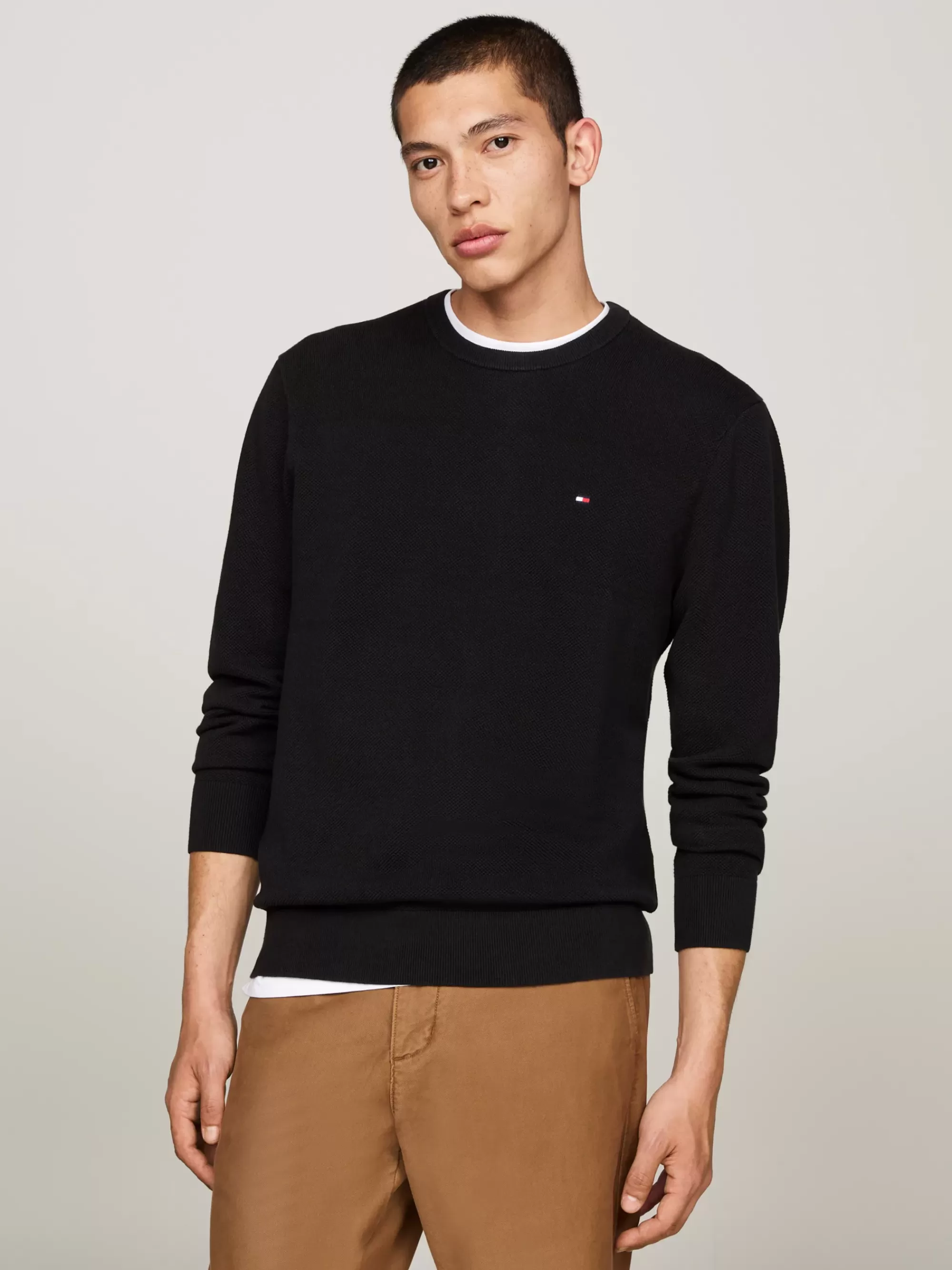 Truien Met Ronde Hals | Truien*Tommy Hilfiger Getextureerd Gebreide Trui Met Ronde Hals BLACK