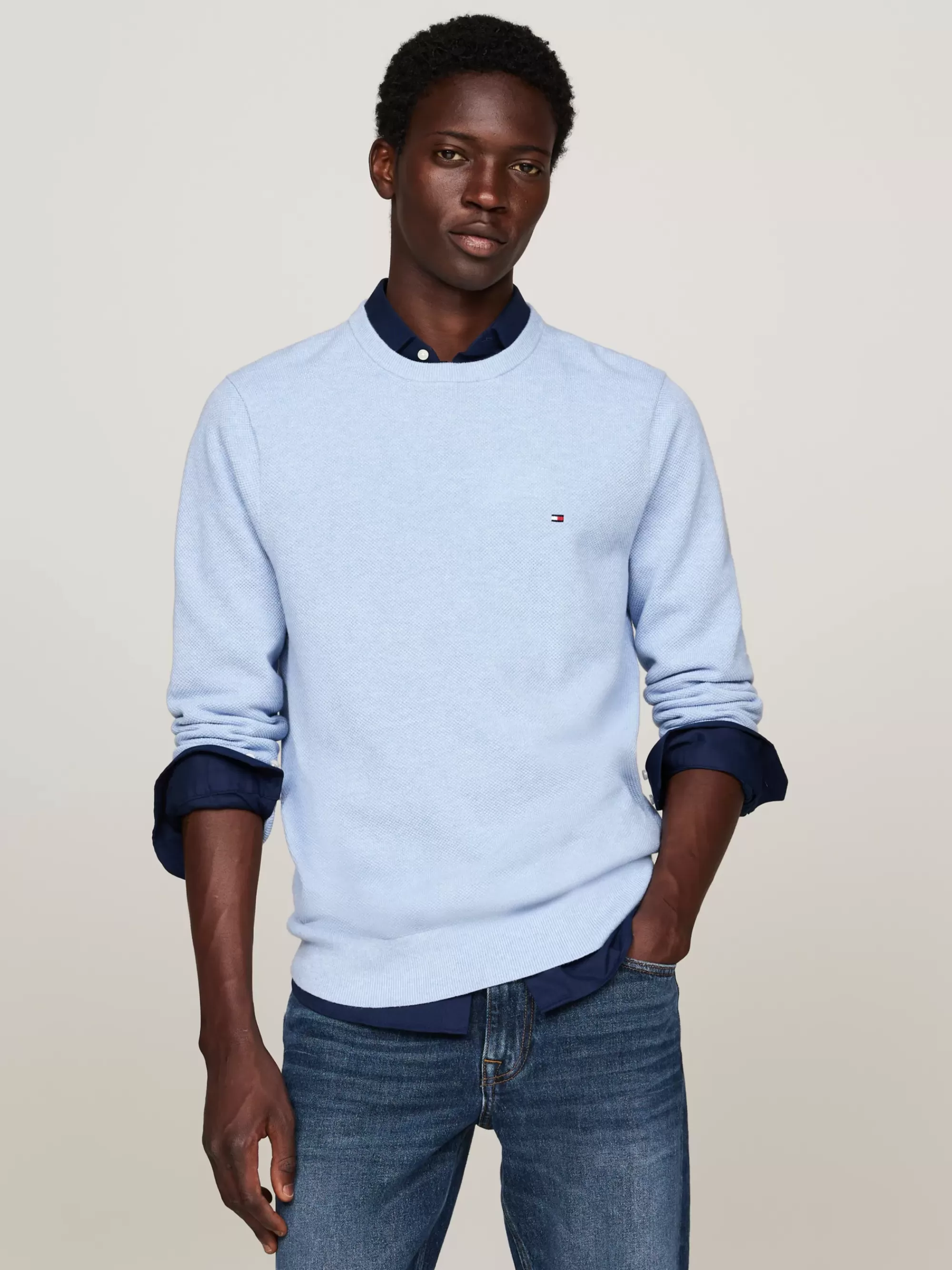Truien Met Ronde Hals | Truien*Tommy Hilfiger Getextureerd Gebreide Trui Met Ronde Hals VESSEL BLUE HEATHER