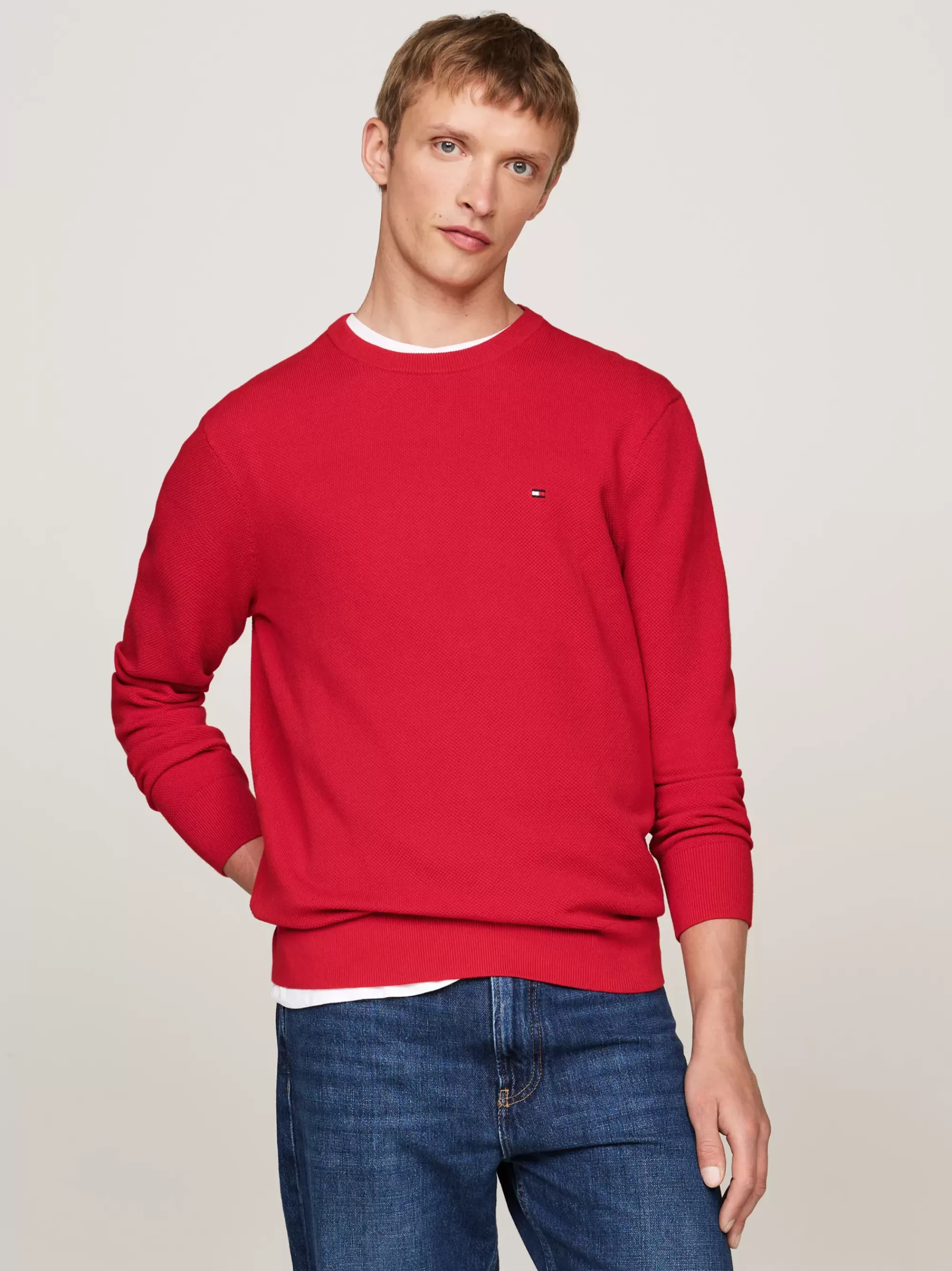 Truien Met Ronde Hals | Truien*Tommy Hilfiger Getextureerd Gebreide Trui Met Ronde Hals PRIMARY RED