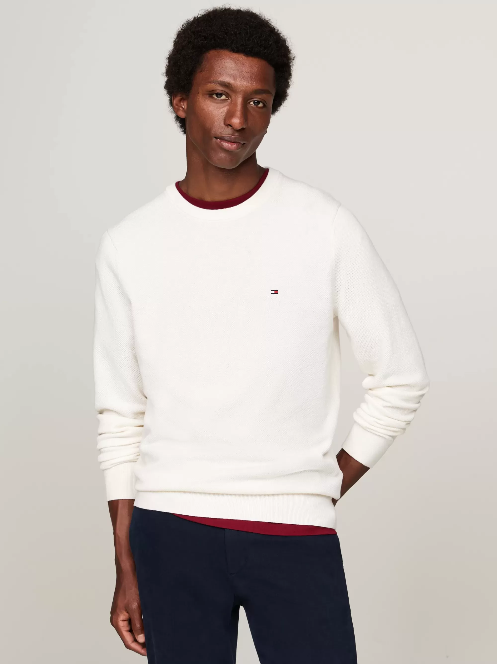 Truien Met Ronde Hals | Truien*Tommy Hilfiger Getextureerd Gebreide Trui Met Ronde Hals IVORY