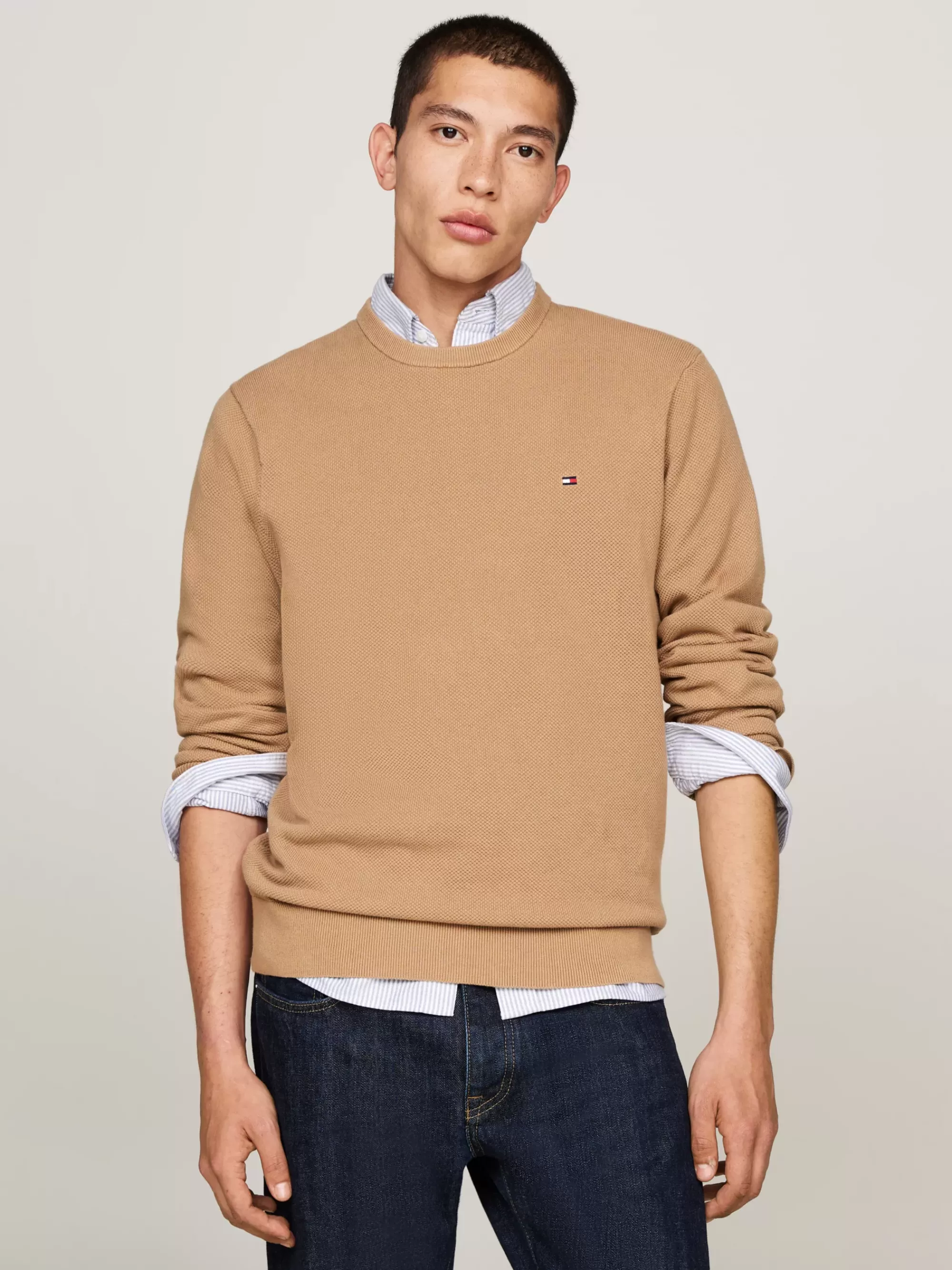 Truien | Truien & Vesten*Tommy Hilfiger Getextureerd Gebreide Trui Met Ronde Hals SAFARI CANVAS