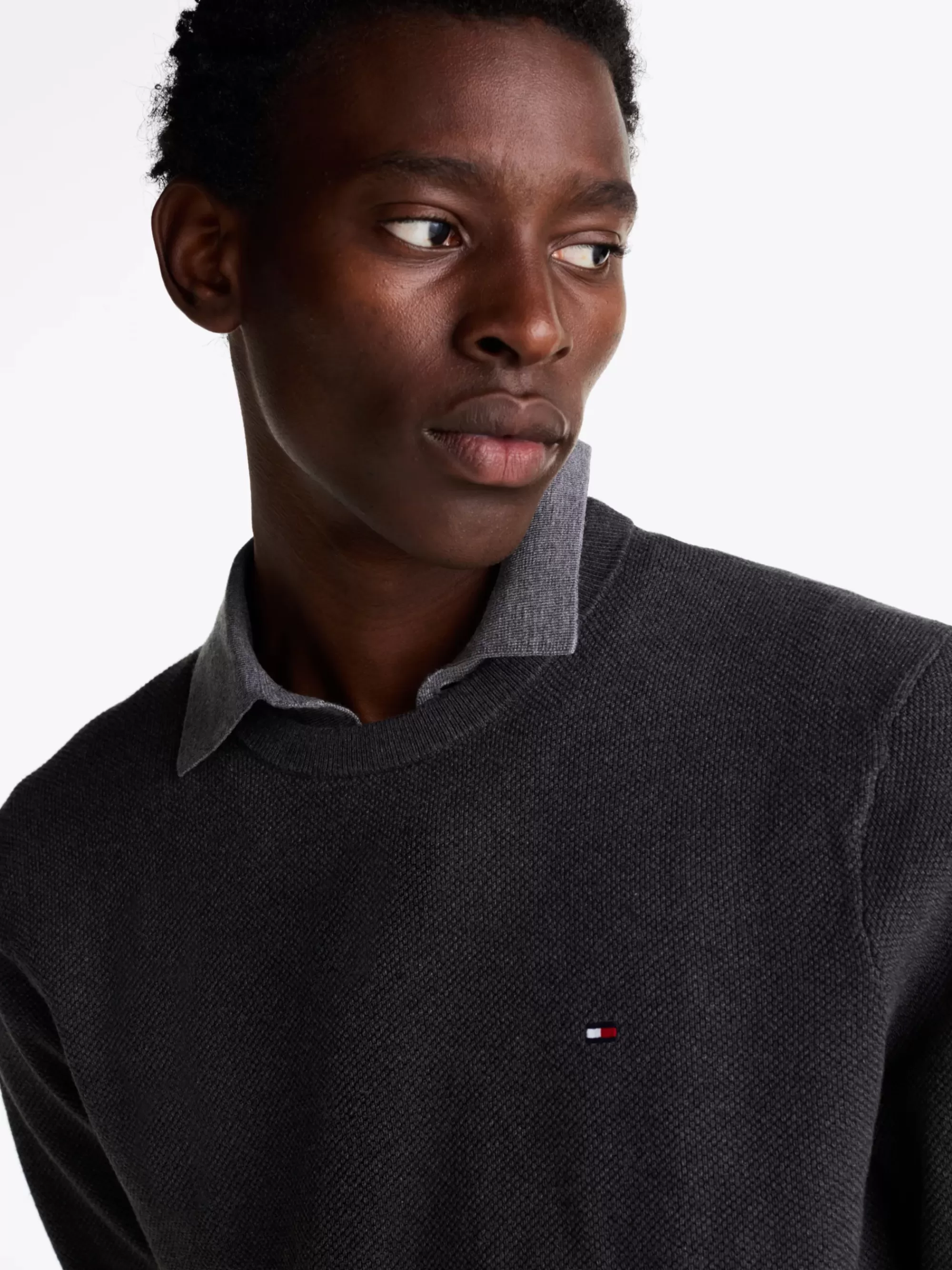 Truien Met Ronde Hals | Truien*Tommy Hilfiger Getextureerd Gebreide Trui Met Ronde Hals DARK GREY HEATHER