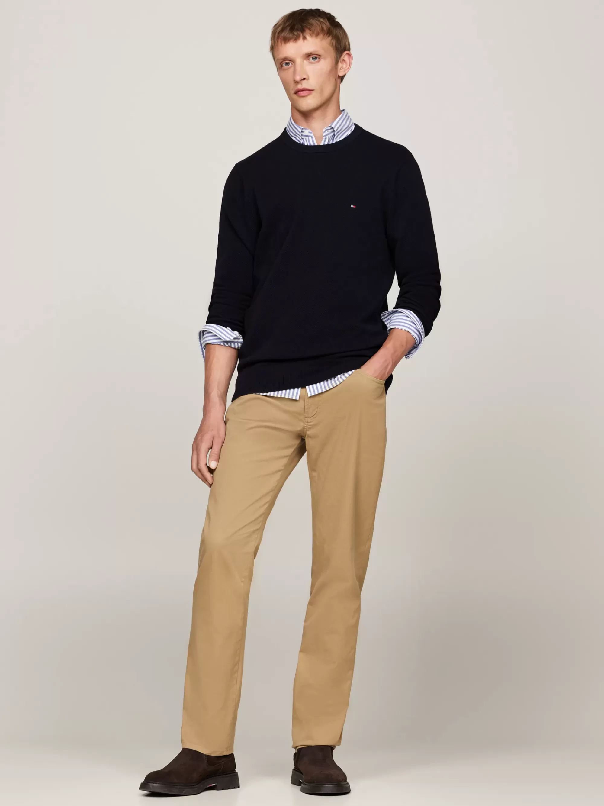 Truien Met Ronde Hals | Truien*Tommy Hilfiger Getextureerd Gebreide Trui Met Ronde Hals DESERT SKY
