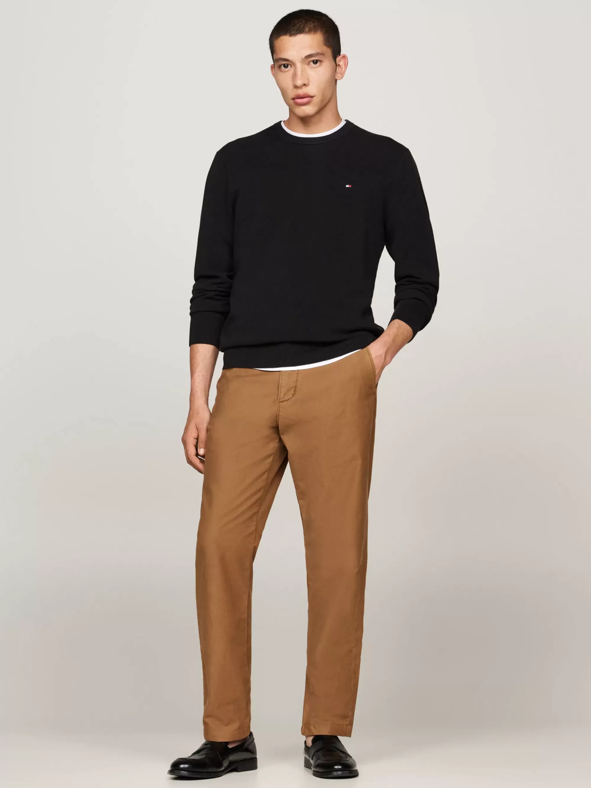 Truien Met Ronde Hals | Truien*Tommy Hilfiger Getextureerd Gebreide Trui Met Ronde Hals BLACK
