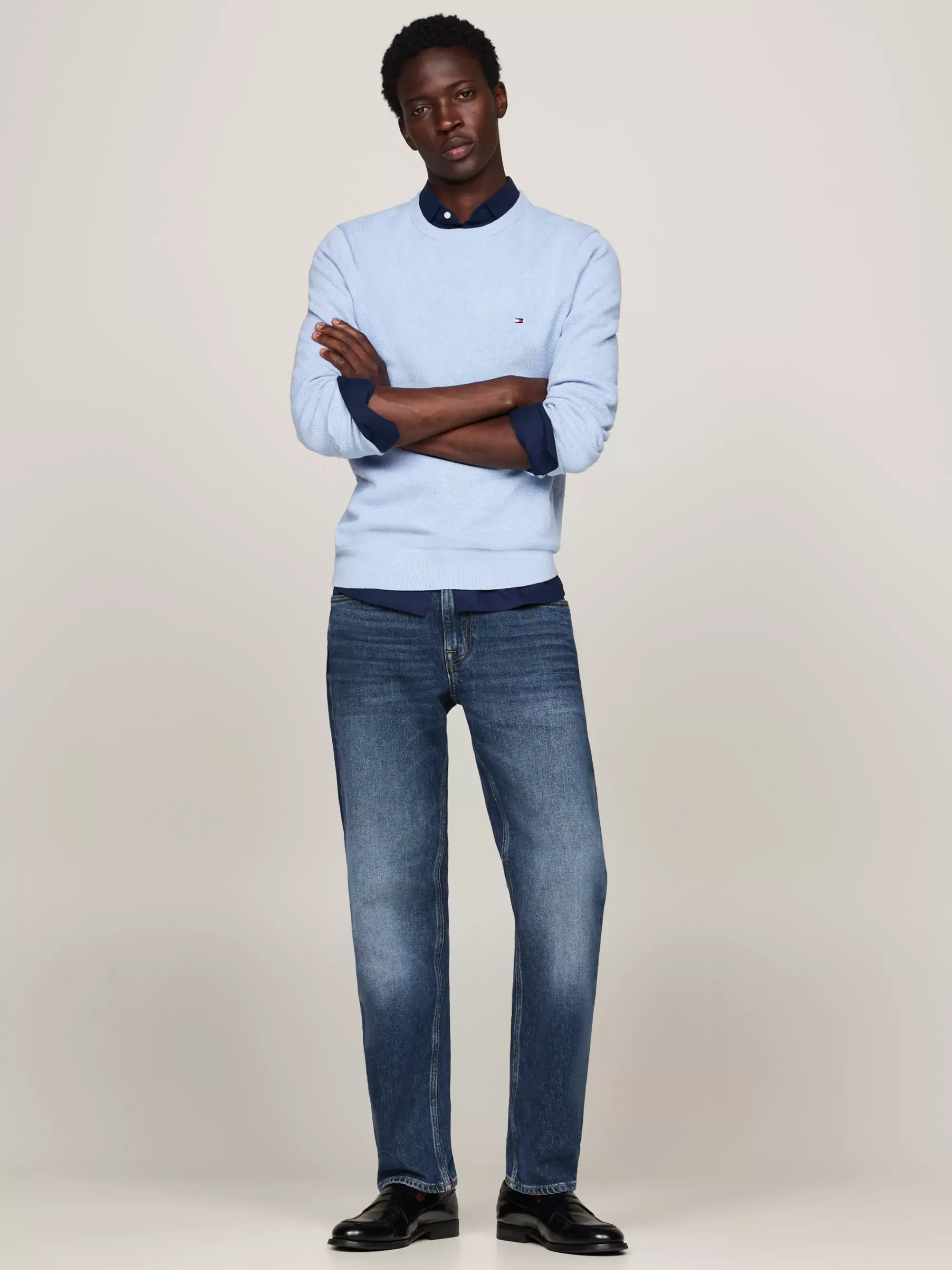Truien Met Ronde Hals | Truien*Tommy Hilfiger Getextureerd Gebreide Trui Met Ronde Hals VESSEL BLUE HEATHER