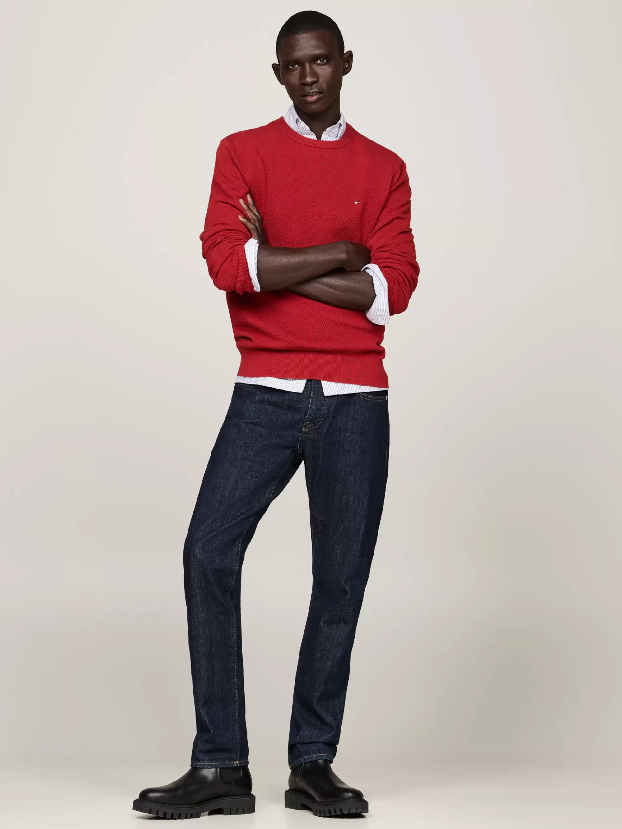 Truien Met Ronde Hals | Truien*Tommy Hilfiger Getextureerd Gebreide Trui Met Ronde Hals DARK MAGMA