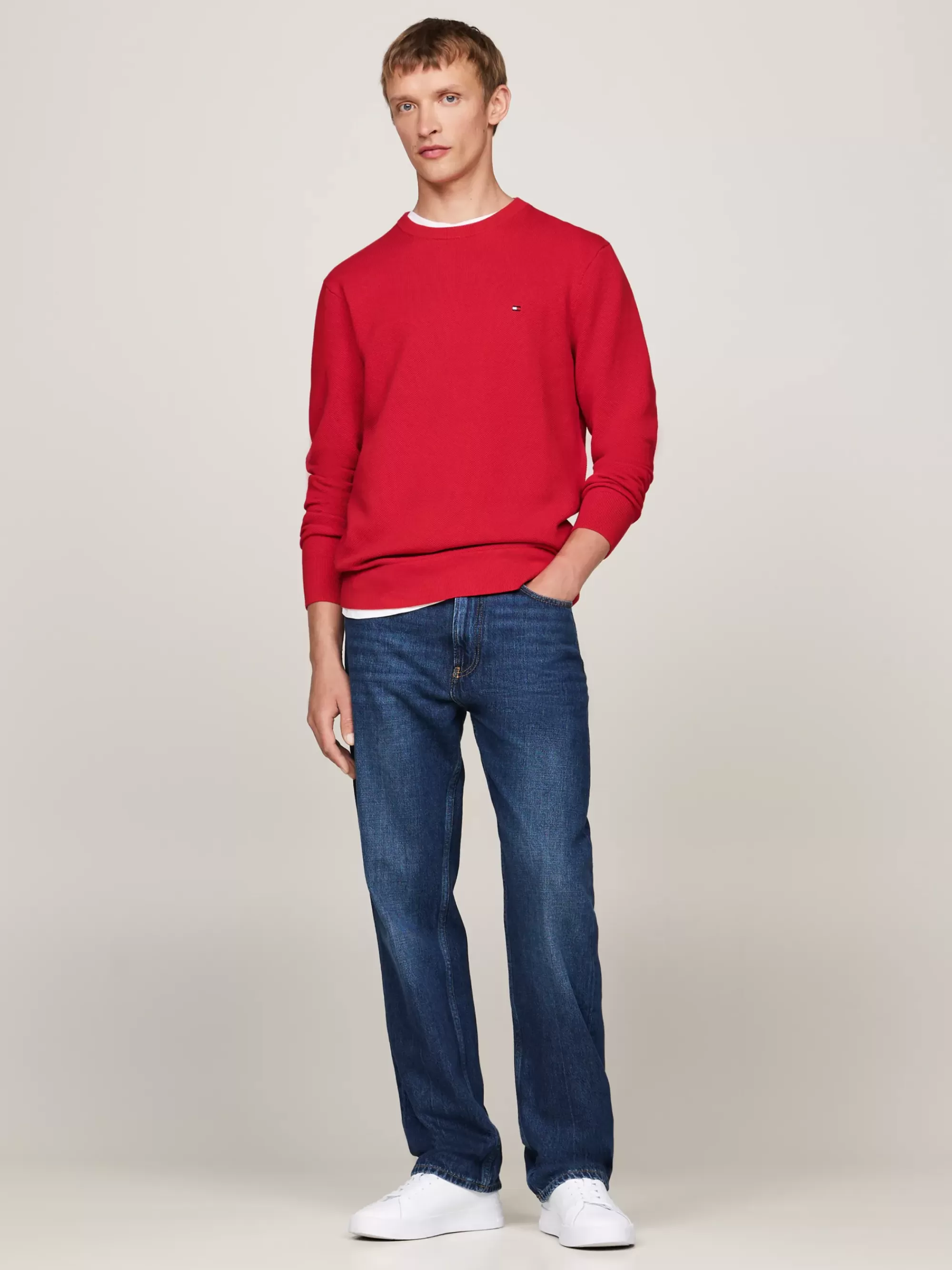 Truien Met Ronde Hals | Truien*Tommy Hilfiger Getextureerd Gebreide Trui Met Ronde Hals PRIMARY RED